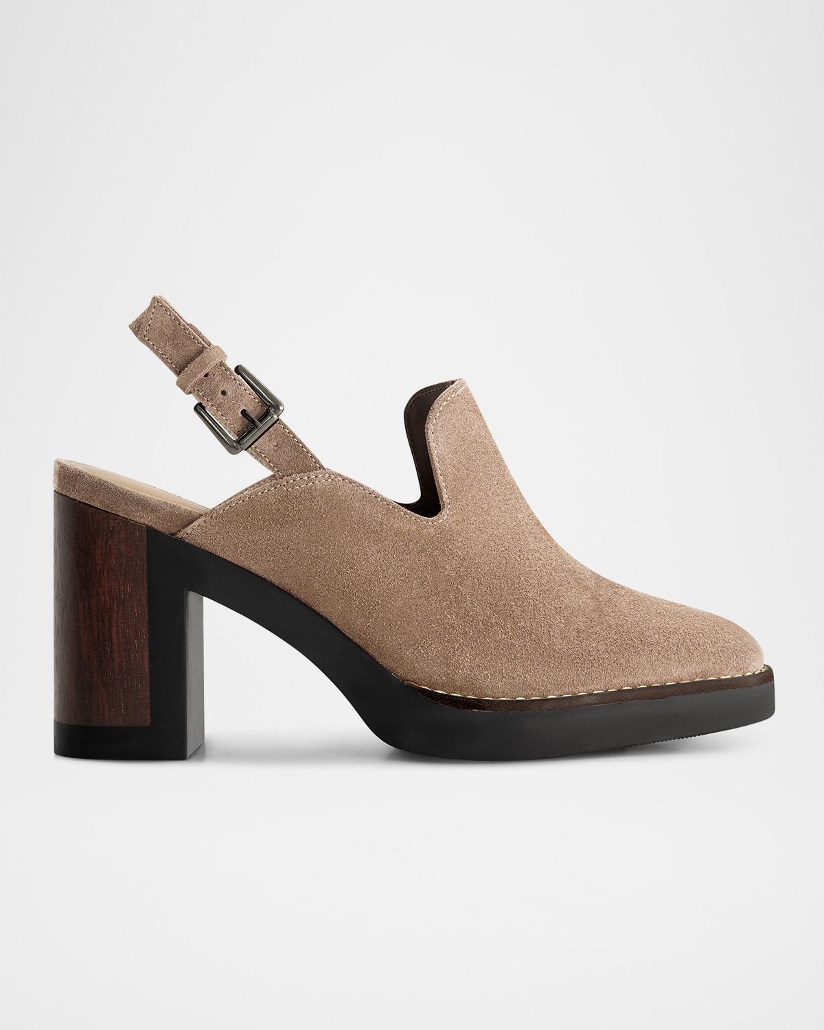 Suede Heeled Loafer Slingback Clogs