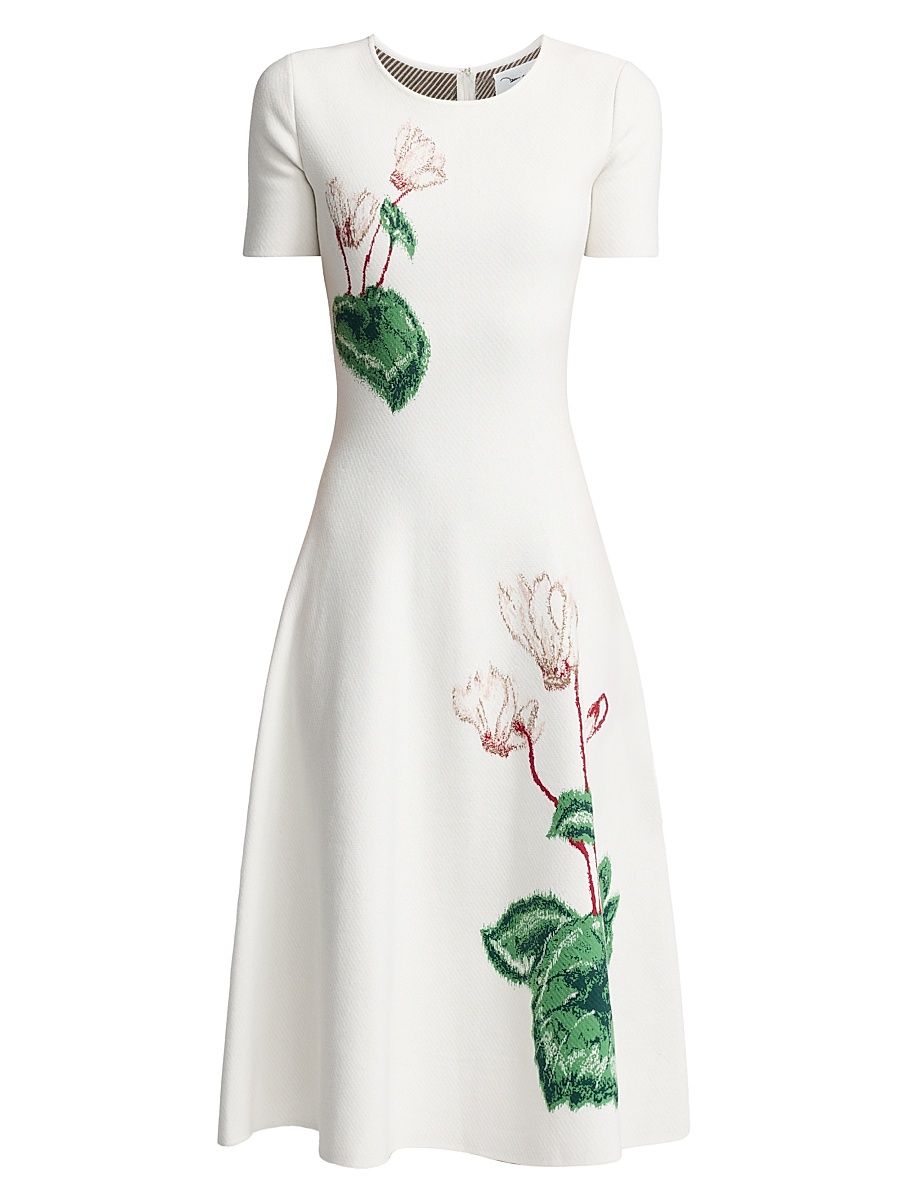 Women's Cyclamen Short-Sleeve Fit & Flare Dress - Ivory - Size XL