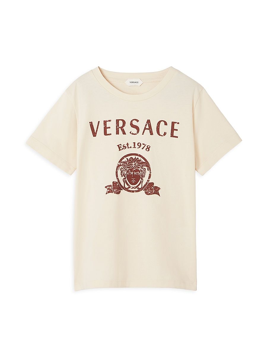 Little Kid's & Kid's Versace Varsity Print Jersey T-Shirt - Cream - Size 8