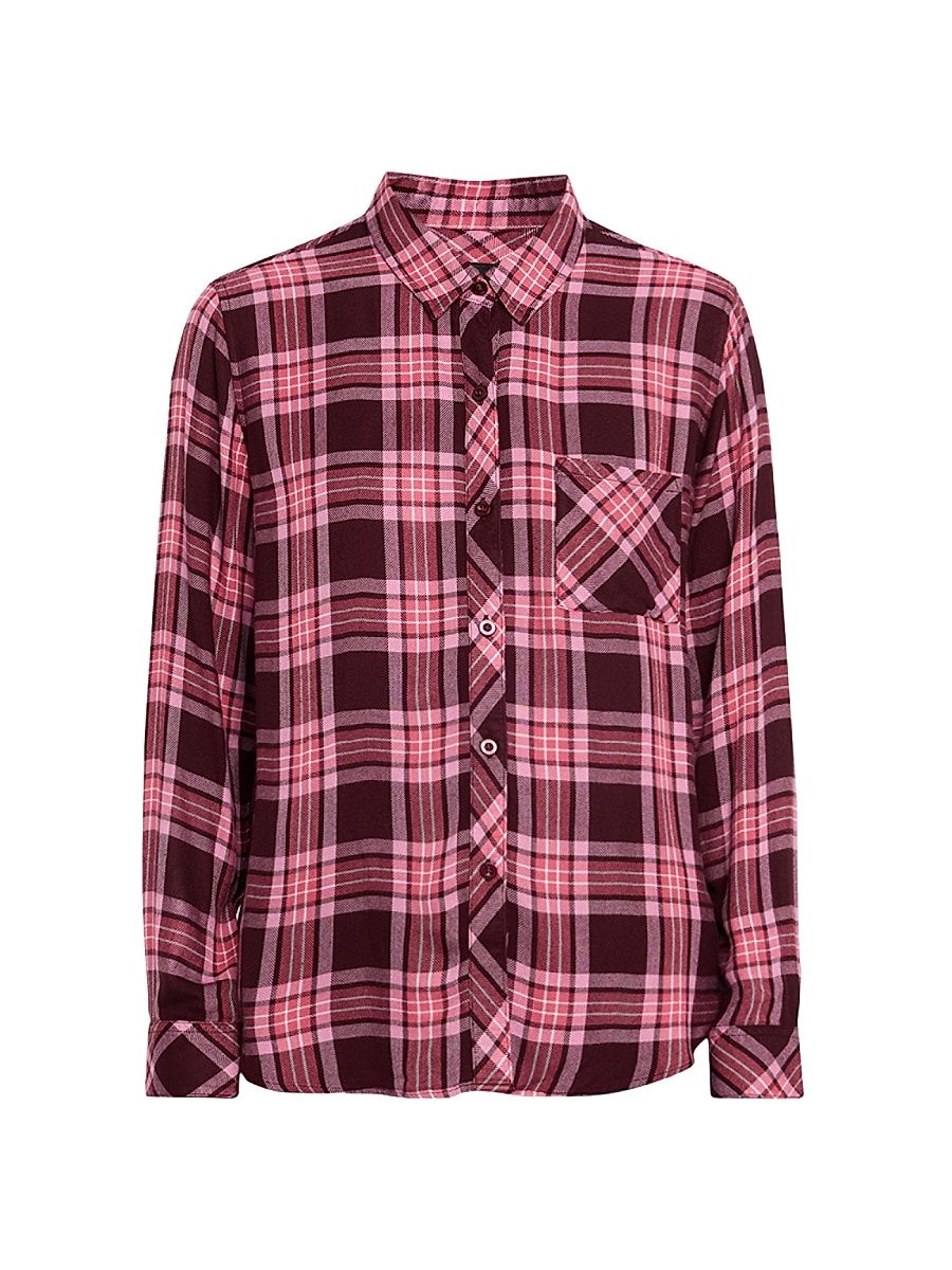 Women's Hunter Plaid Button-Front Shirt - Mauve Mulberry - Size Large