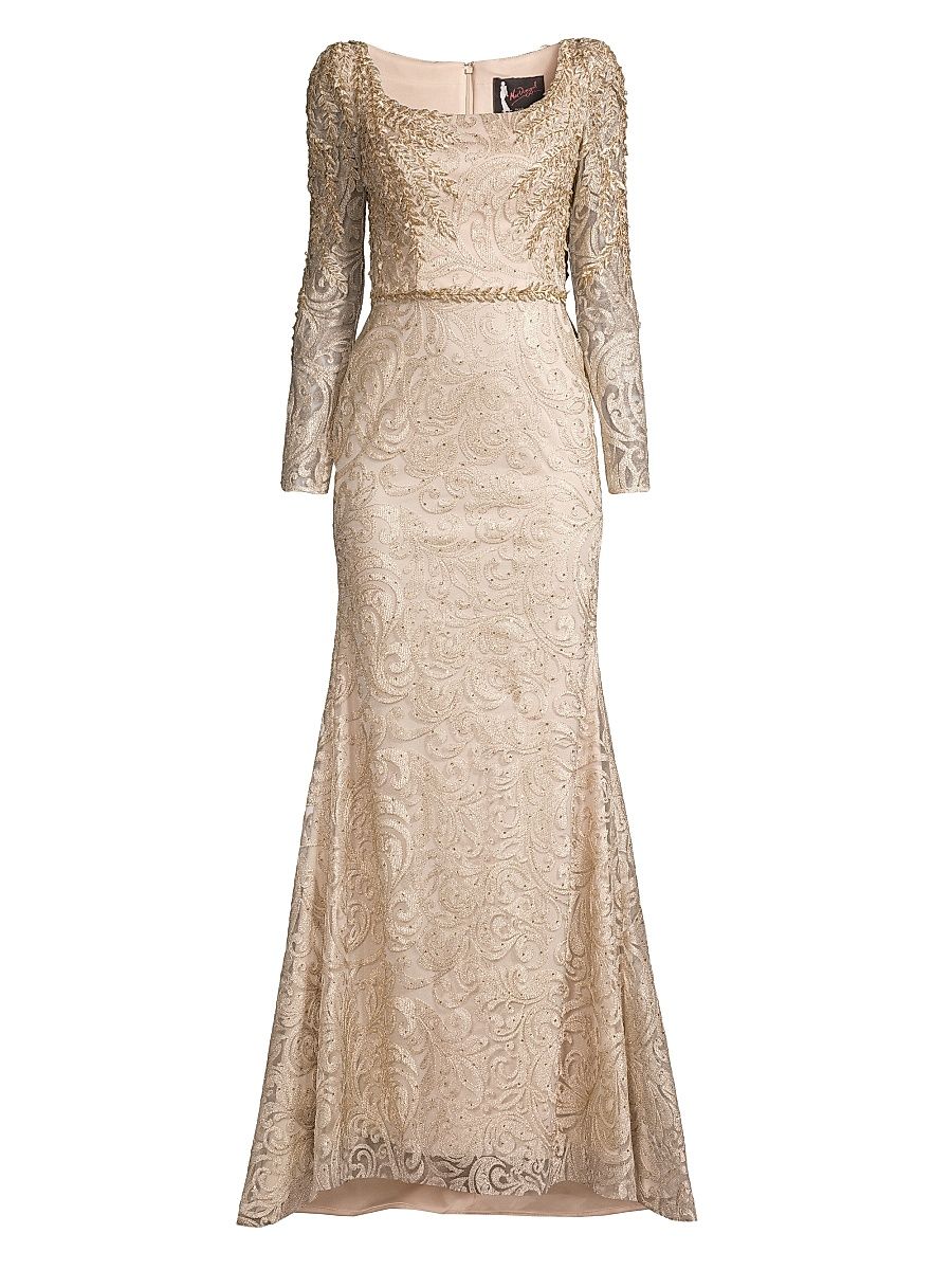 Women's Beaded Lace A-Line Gown - Light Gold - Size 18