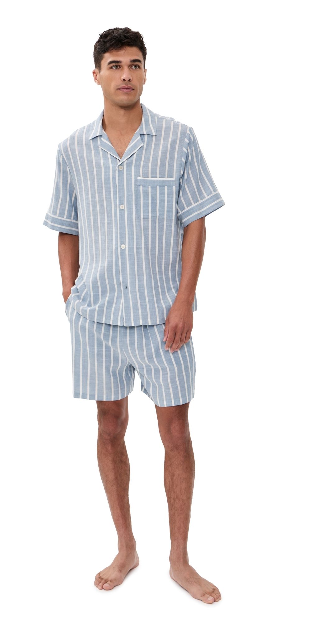 Eberjey Nautico Short Pajama Set Classic Stripe Slate Blue/Ivory XL