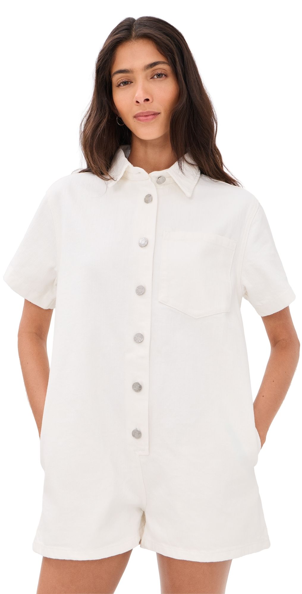 PARKE Short Sleeve Denim Romper White M