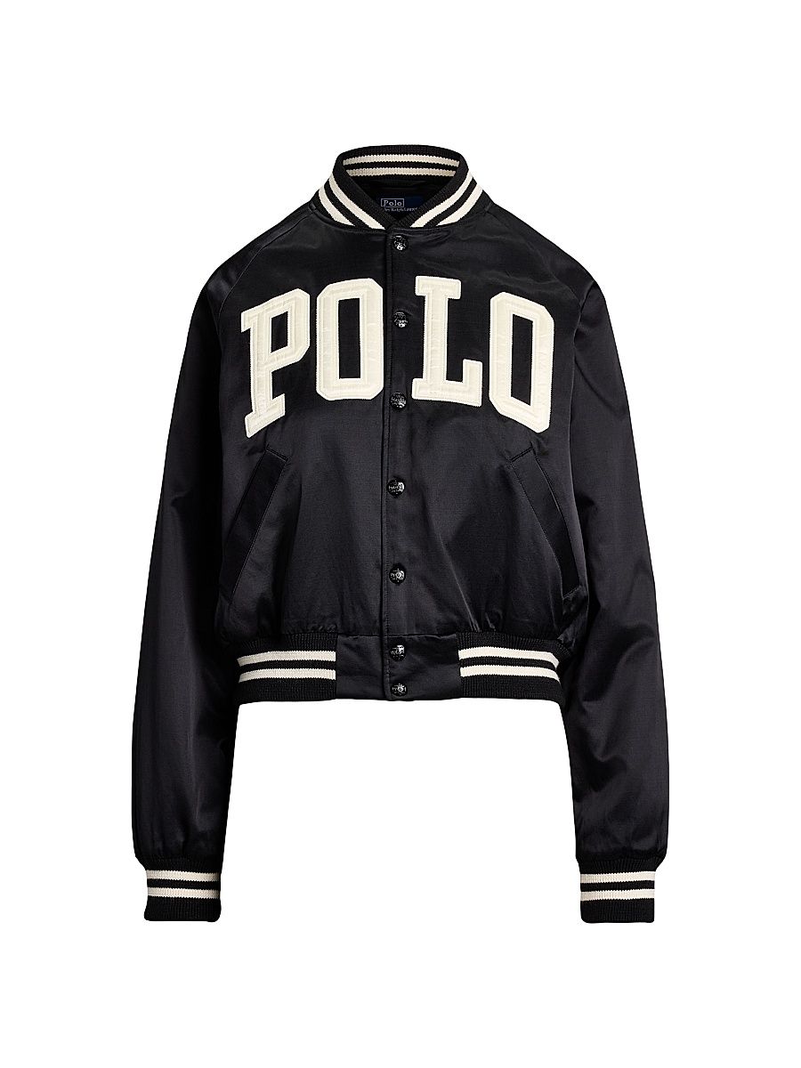 Women's Logo Satin Bomber Jacket - Polo Black - Size XS