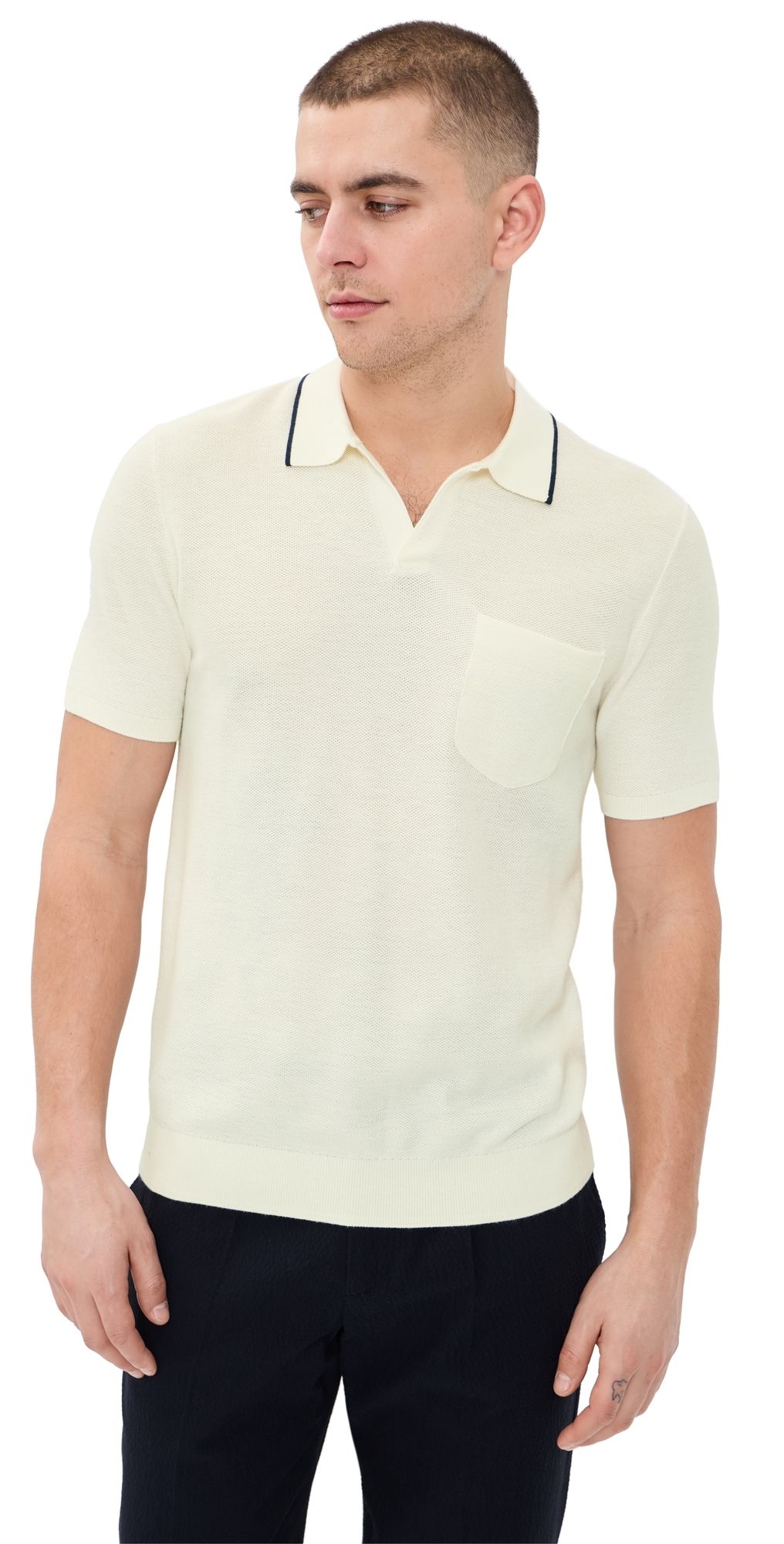 RLX Ralph Lauren Cotton Coomax Johnny Collar Sweater Polo White Splash/Refined Navy S