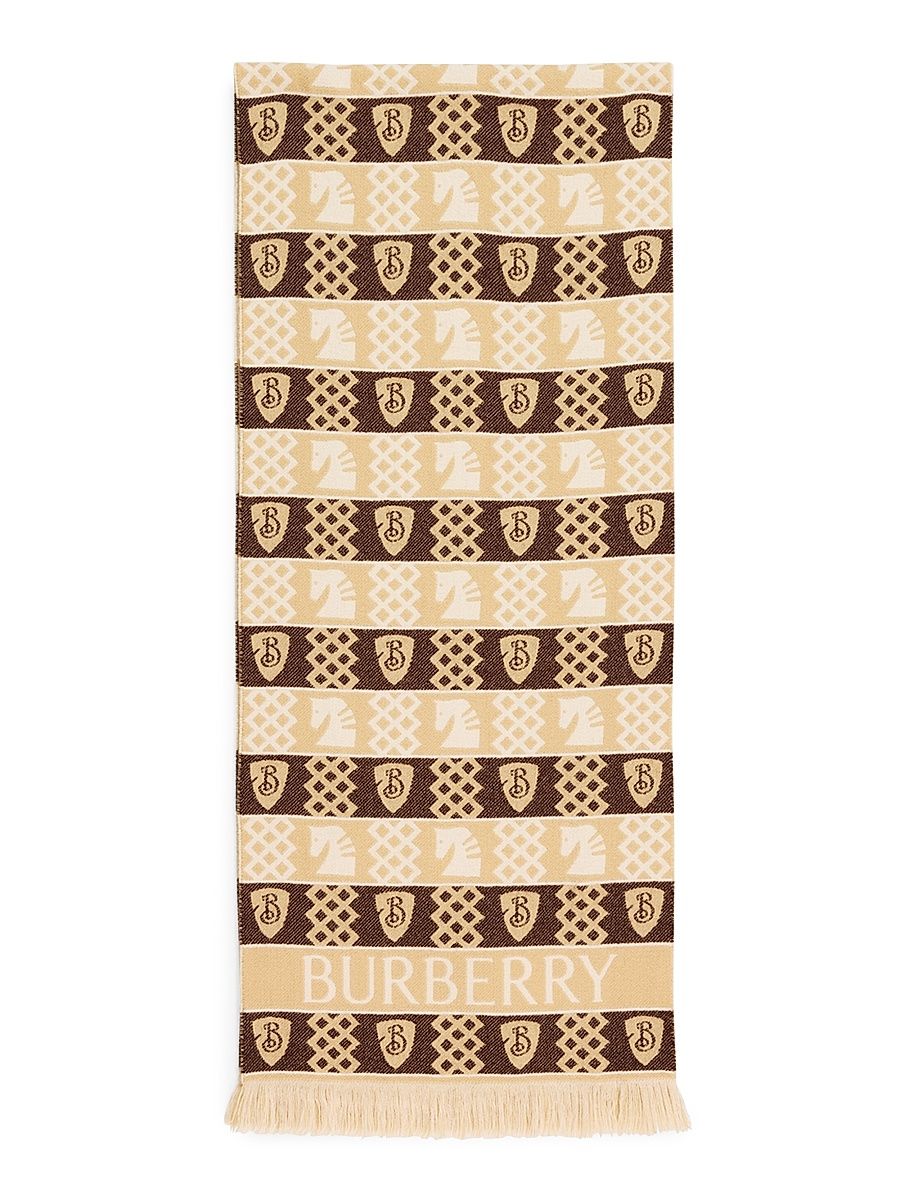 Men's Wool Woven Icons Fringed Scarf - Sand