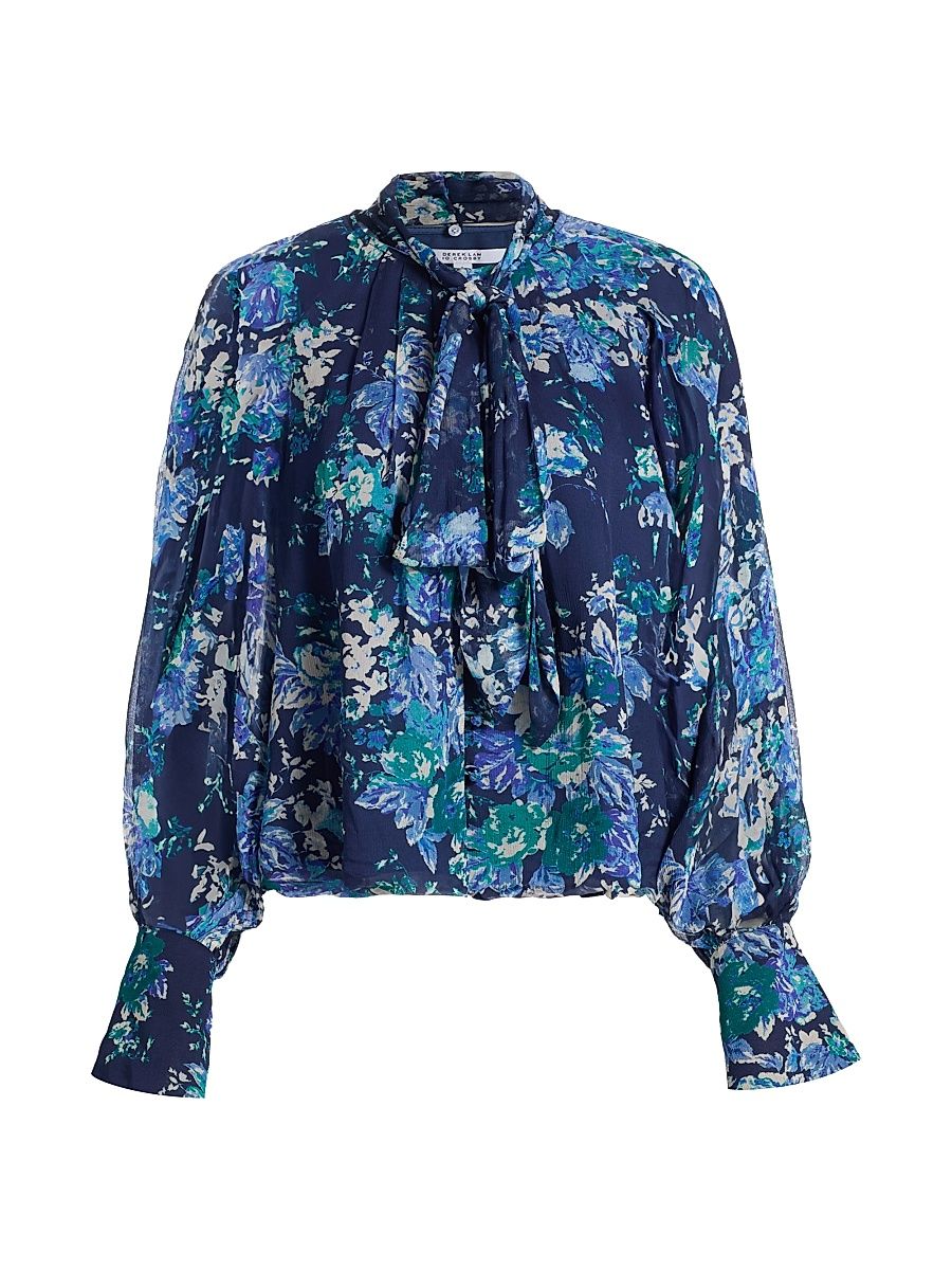 Women's Aderyn Floral Tieneck Blouse - Navy - Size 12