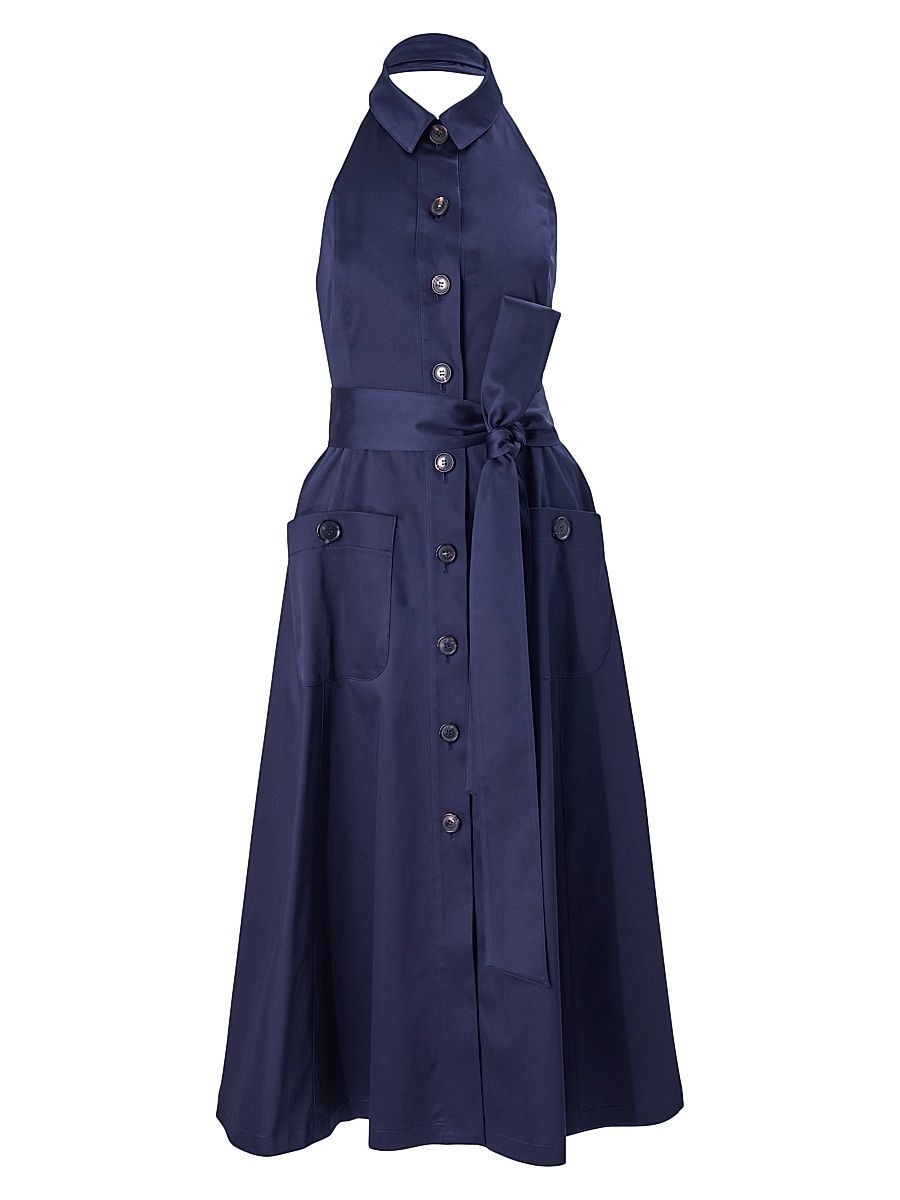 Women's Cabana Button-Front Halterneck Midi-Dress - Midnight - Size 8