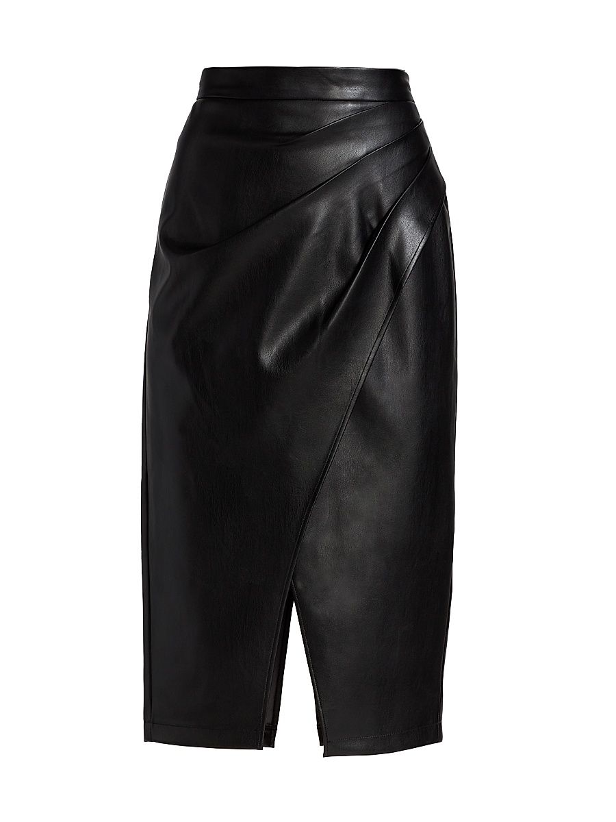 Women's Gathered Vegan Leather Skirt - Noir - Size 14
