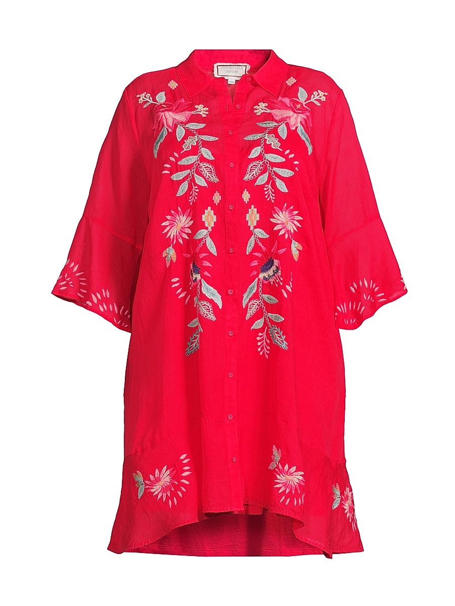 Women's Plus Tiered Floral-Embroidered Flounce Shirtdress - Ski Patrol - Size 26