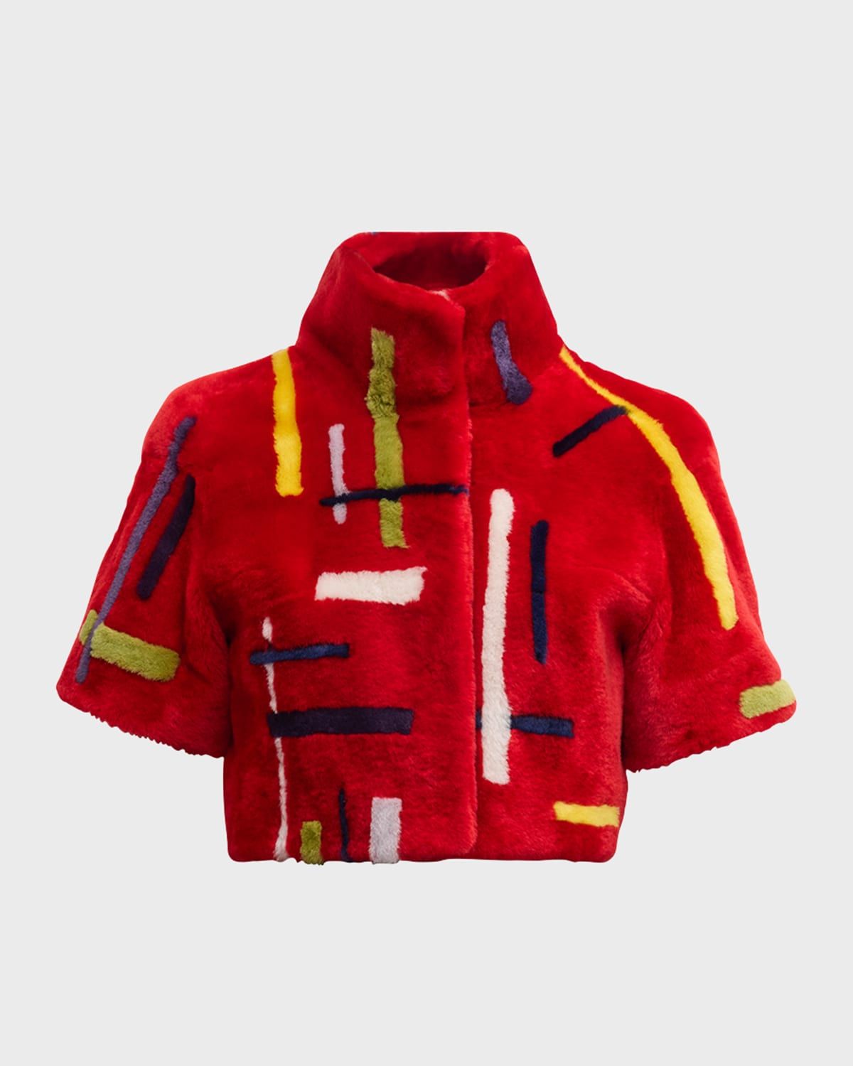 Abstract Short-Sleeve Lamb Shearling Crop Bolero