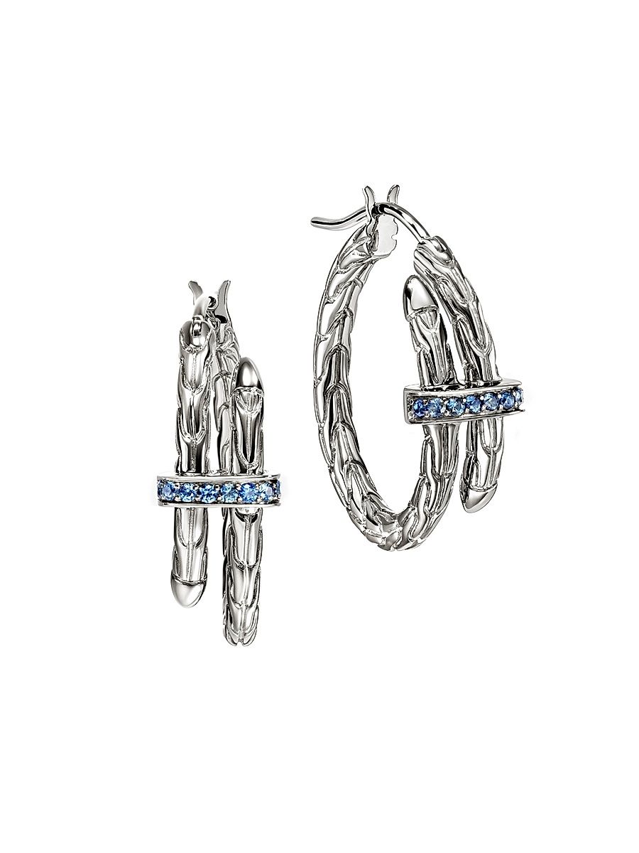 Women's Spear Sterling Silver & Sapphire Hoop Earrings - Blue
