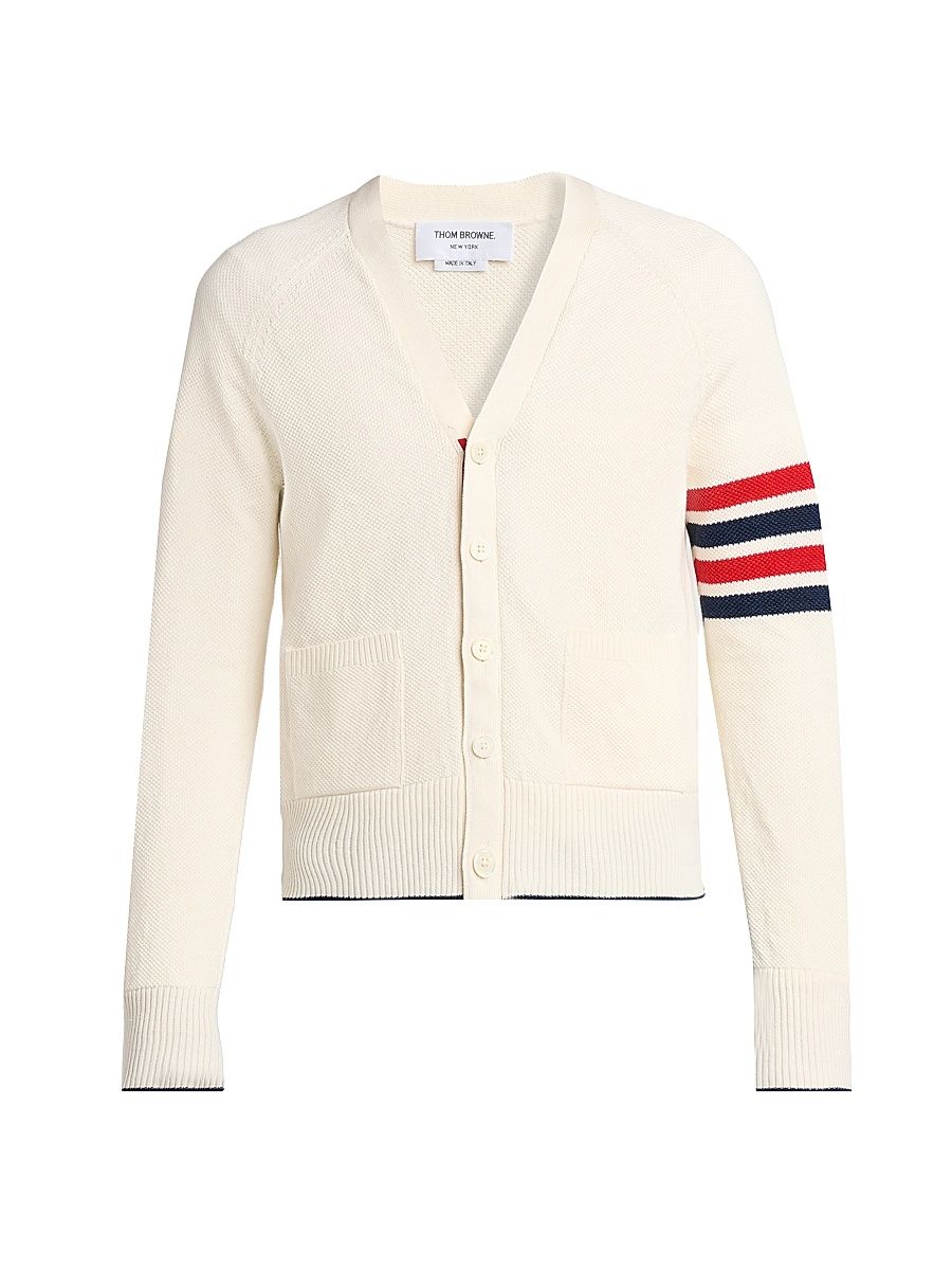 Men's Crossover Tuck Stitch Relaxed-Fit Linen-Cotton Cardigan - White - Size Small