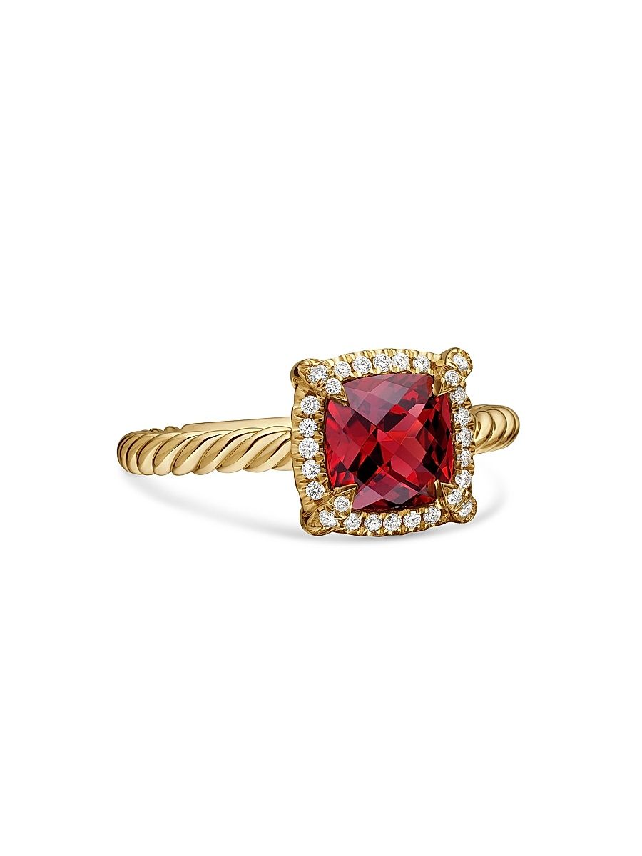 Women's Petite Chatelaine Pavé Bezel Ring in 18K Yellow Gold with Diamonds - Garnet - Size 7