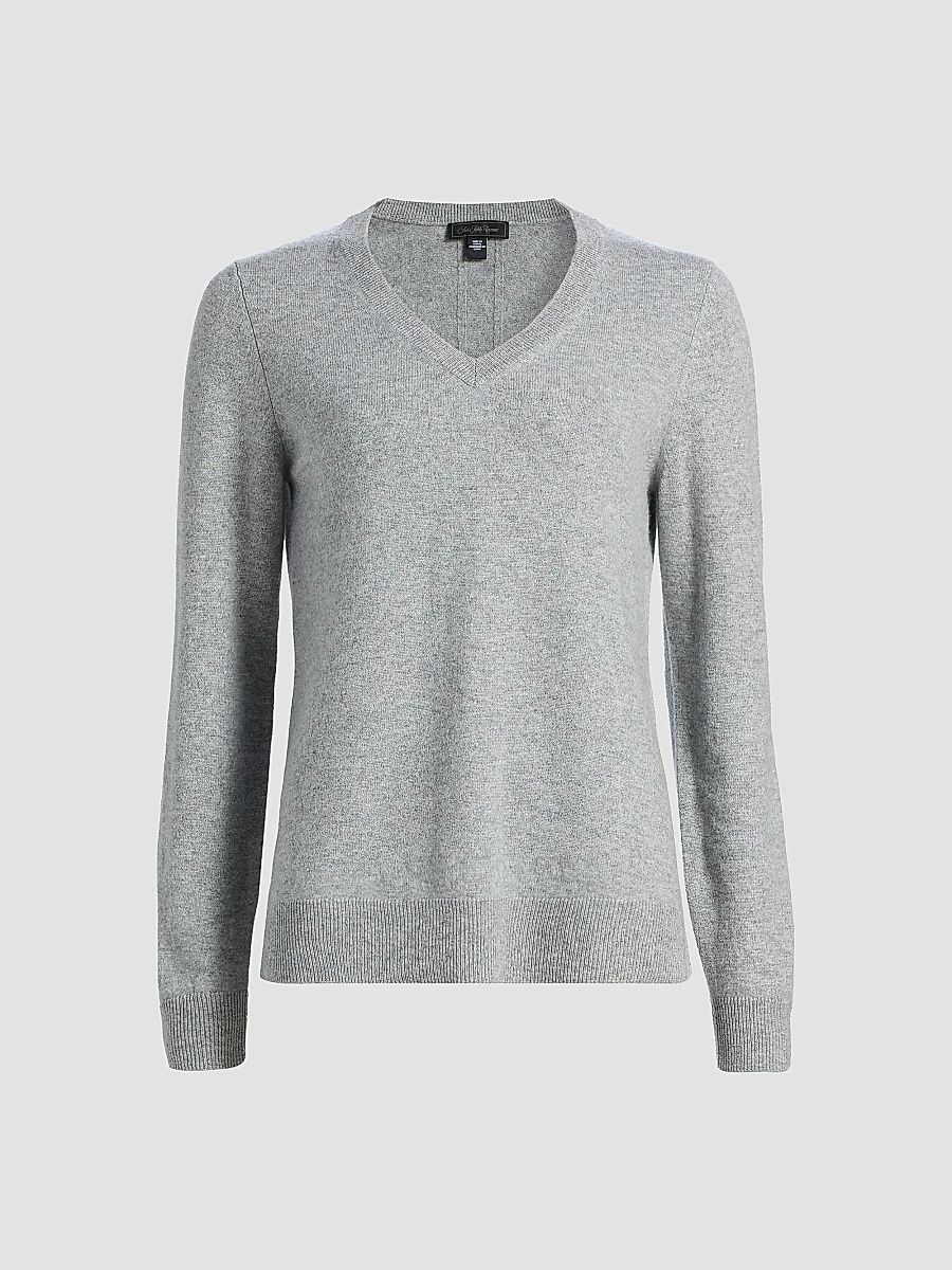 Saks Fifth Avenue Women's V-Neck Cashmere Sweater - Flannel - Size Large