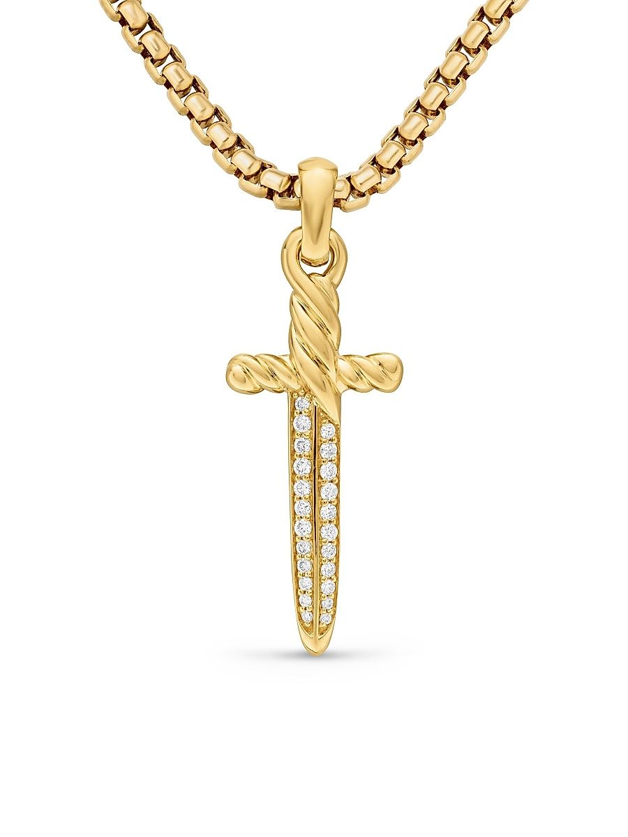 Women's Petrvs Dagger Amulet in 18K Yellow Gold with Diamonds, 31.5mm - Diamond