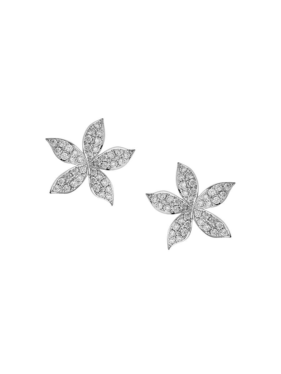 Women's Blossom Waterfall Flower 18K White Gold & 0.19 TCW Diamond Stud Earrings - White Gold