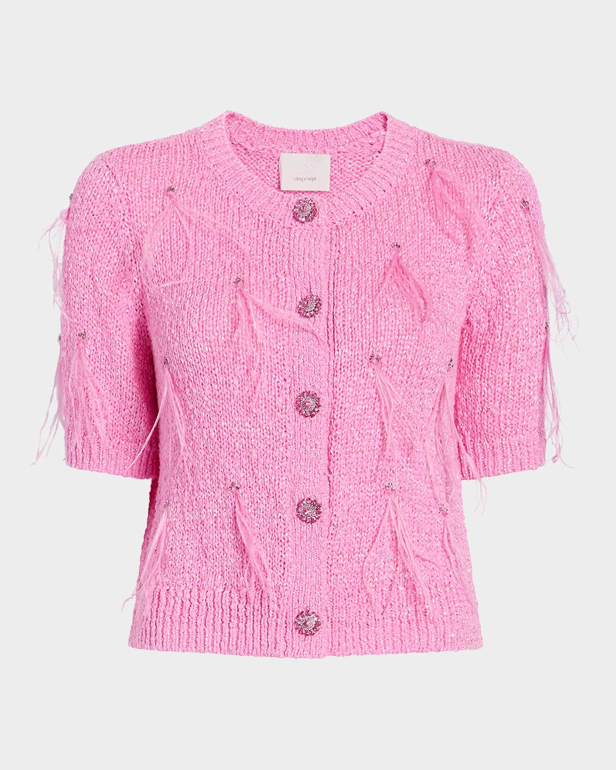 Coralie Embellished Puff-Sleeve Cardigan