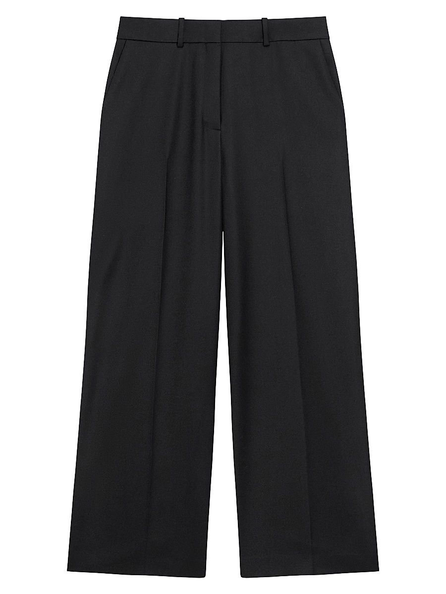 Women's Pleated-Front Virgin Wool Pants - Black - Size 10