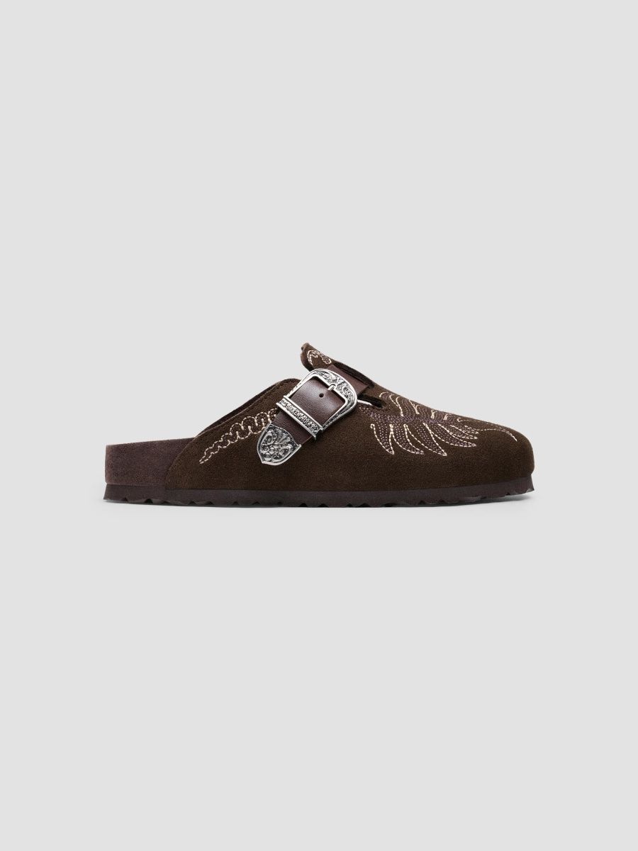 Etro Women's Birkenstock x Etro Botanical Suede Boston Mules - Marrone - Size 5