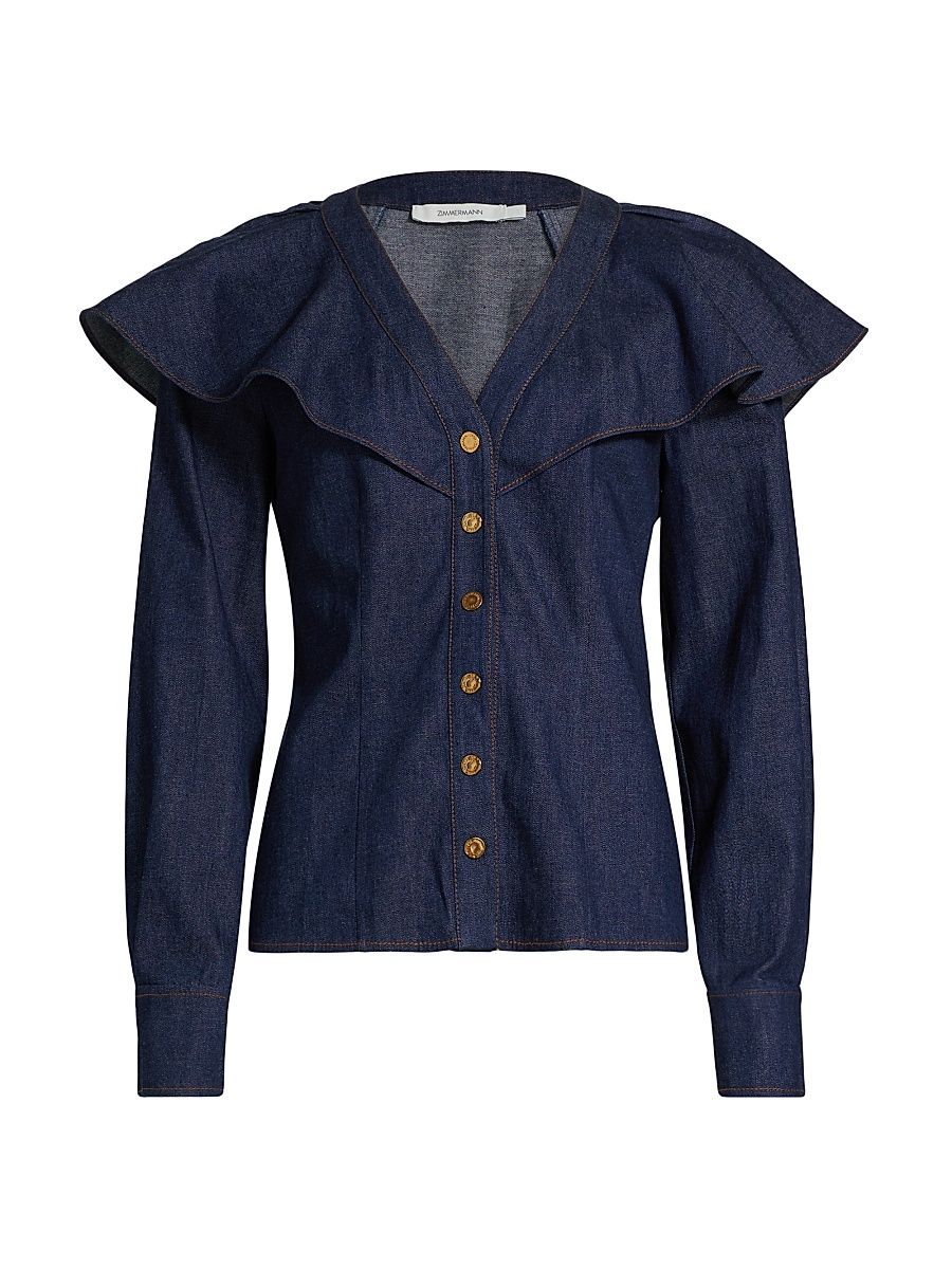 Women's Caped Denim Blouse - Ink - Size 4