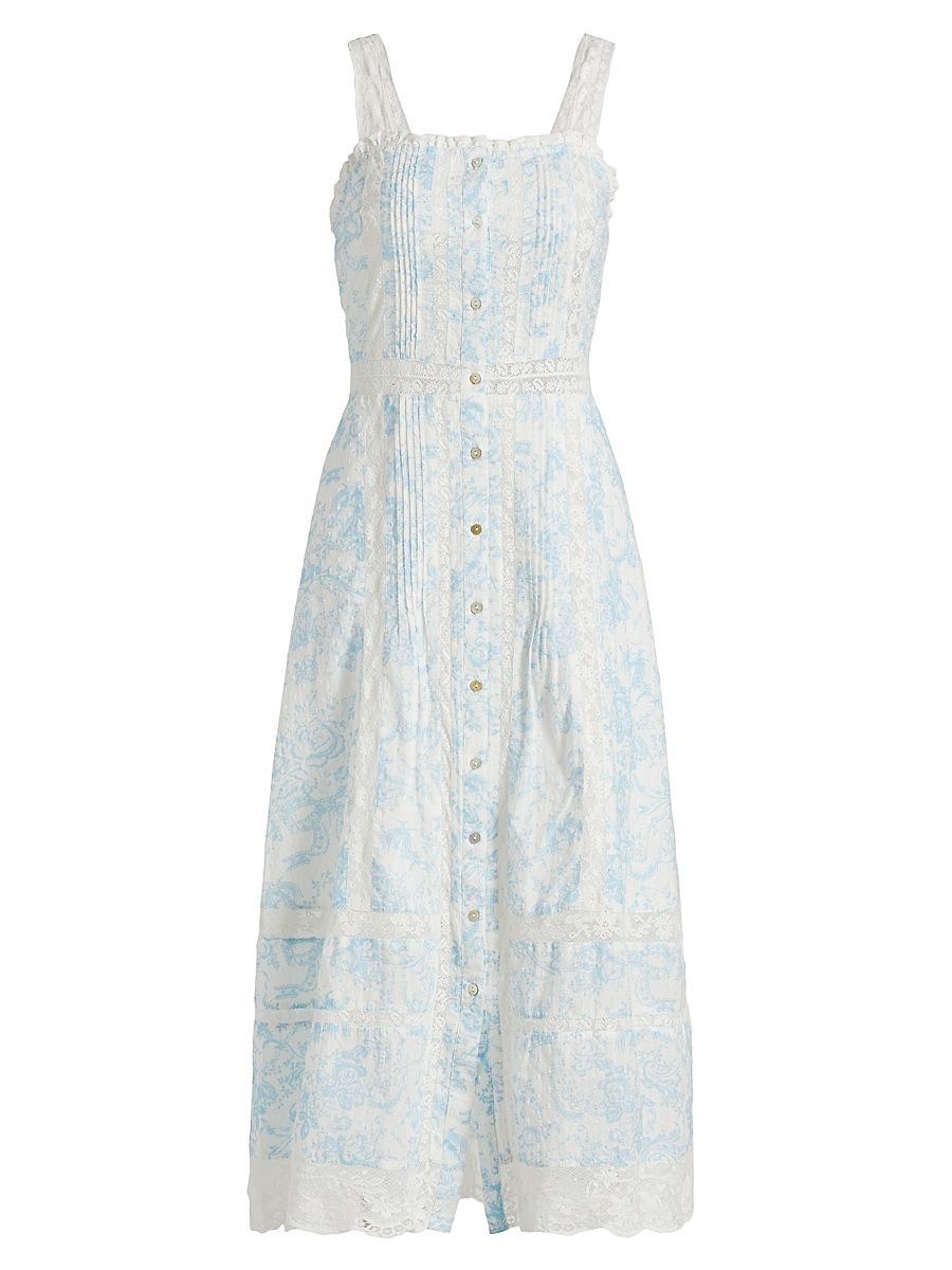 Women's Judalon Lace-Trimmed Pintuck Midi-Dress - Blue Cove - Size 10