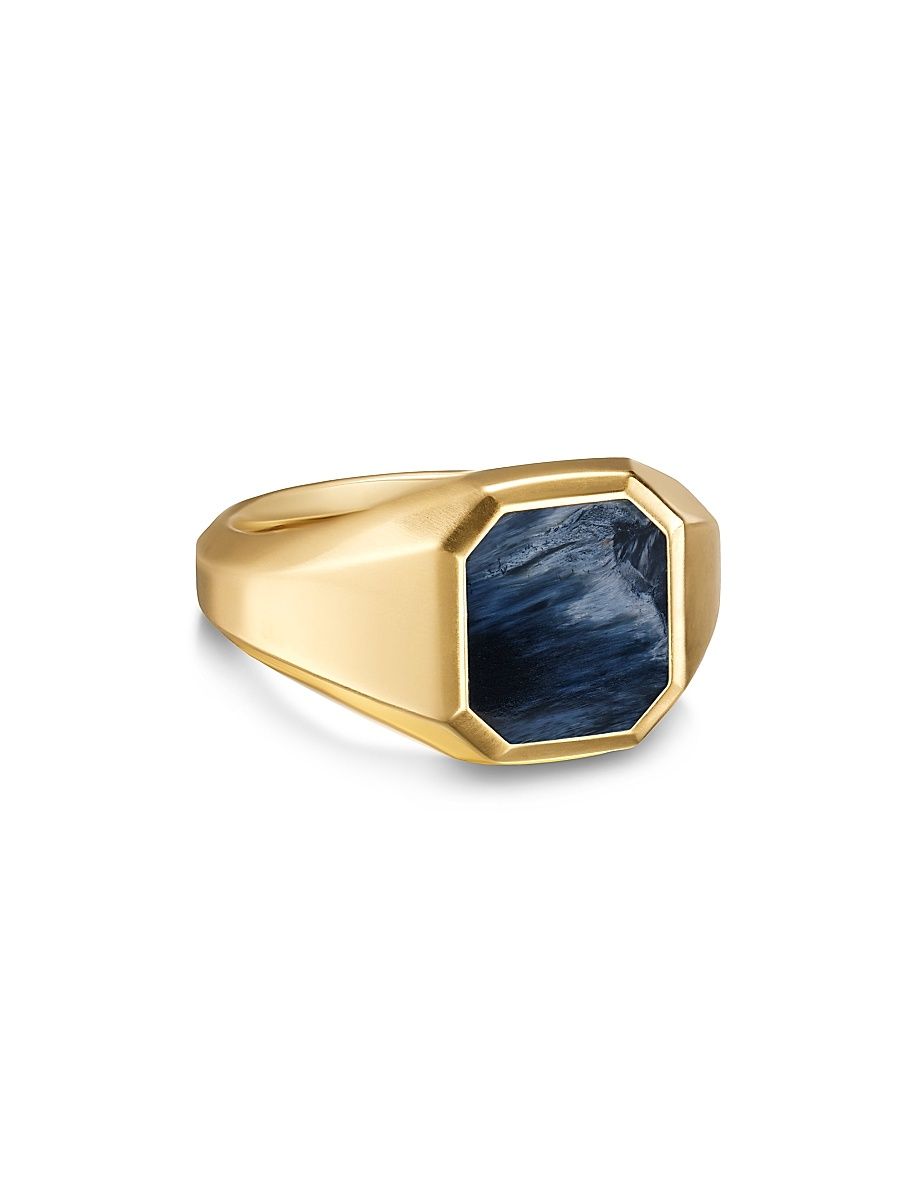 Men's Streamline Signet Ring in 18K Yellow Gold, 14MM - Pietersite - Size 8