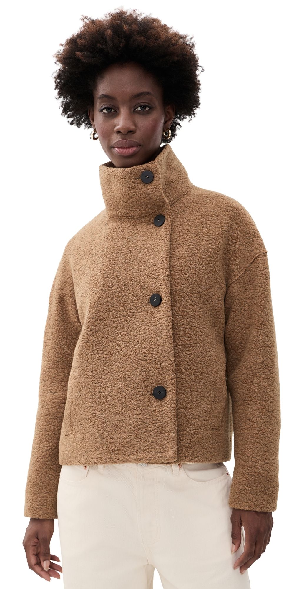 Harris Wharf London Cropped Funnel Boucle Jacket Teddy Brown 48