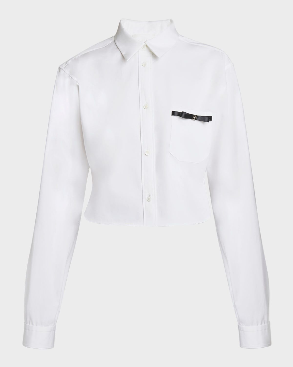 Cropped Button-Front Shirt with Bow Detail