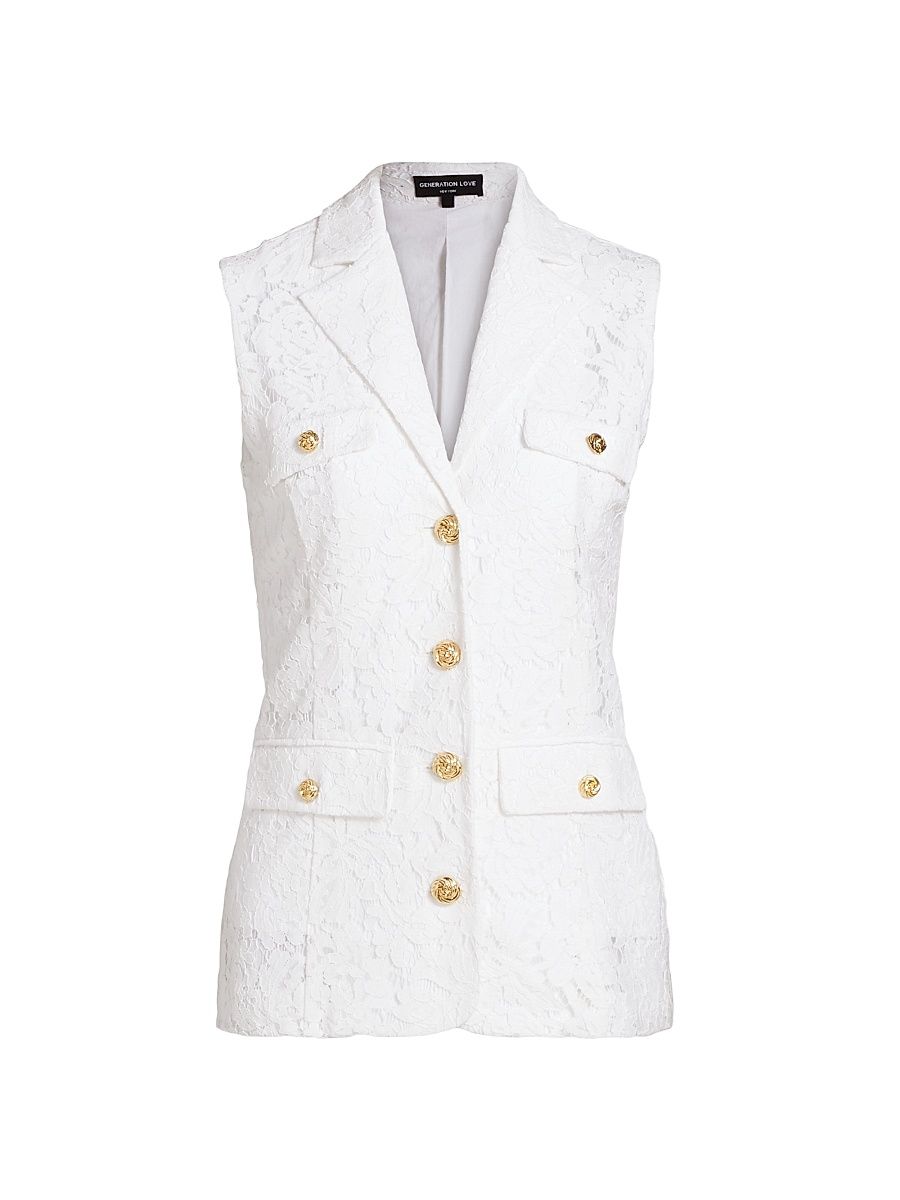 Women's Curtis Floral Lace Sleeveless Blazer - White - Size XL