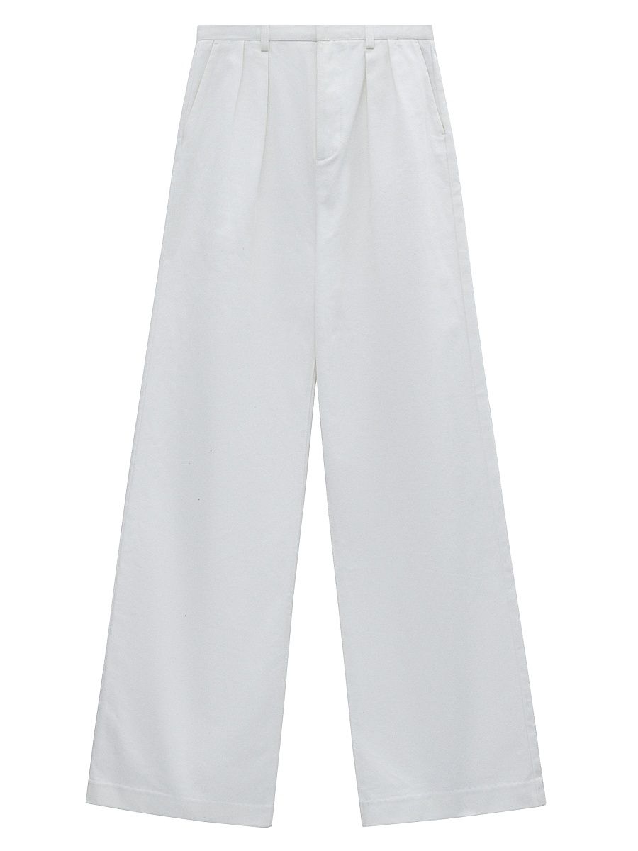 Men's Pleated Cotton Wide-Leg Trousers - White - Size 36