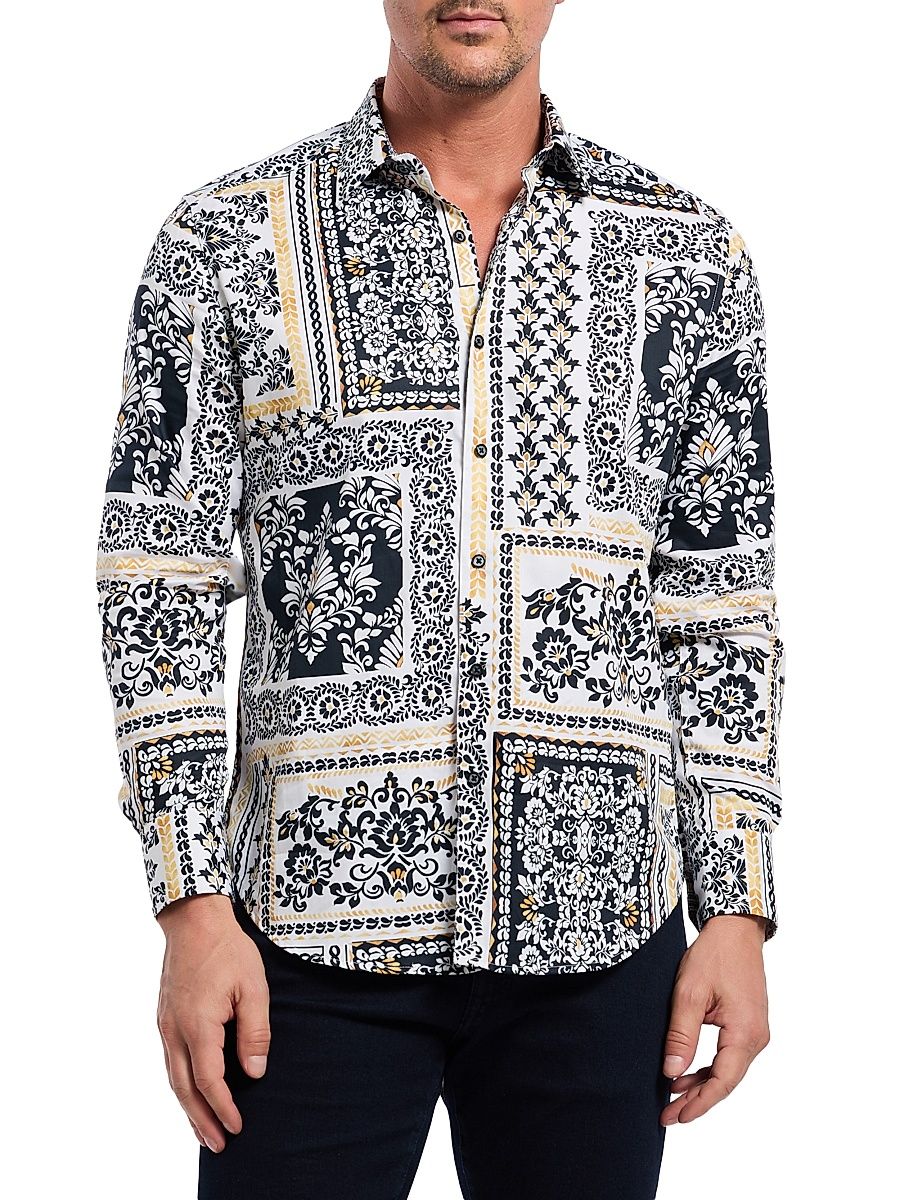 Men's Valleta Paisley Stretch-Cotton Button-Front Shirt - Size XXL