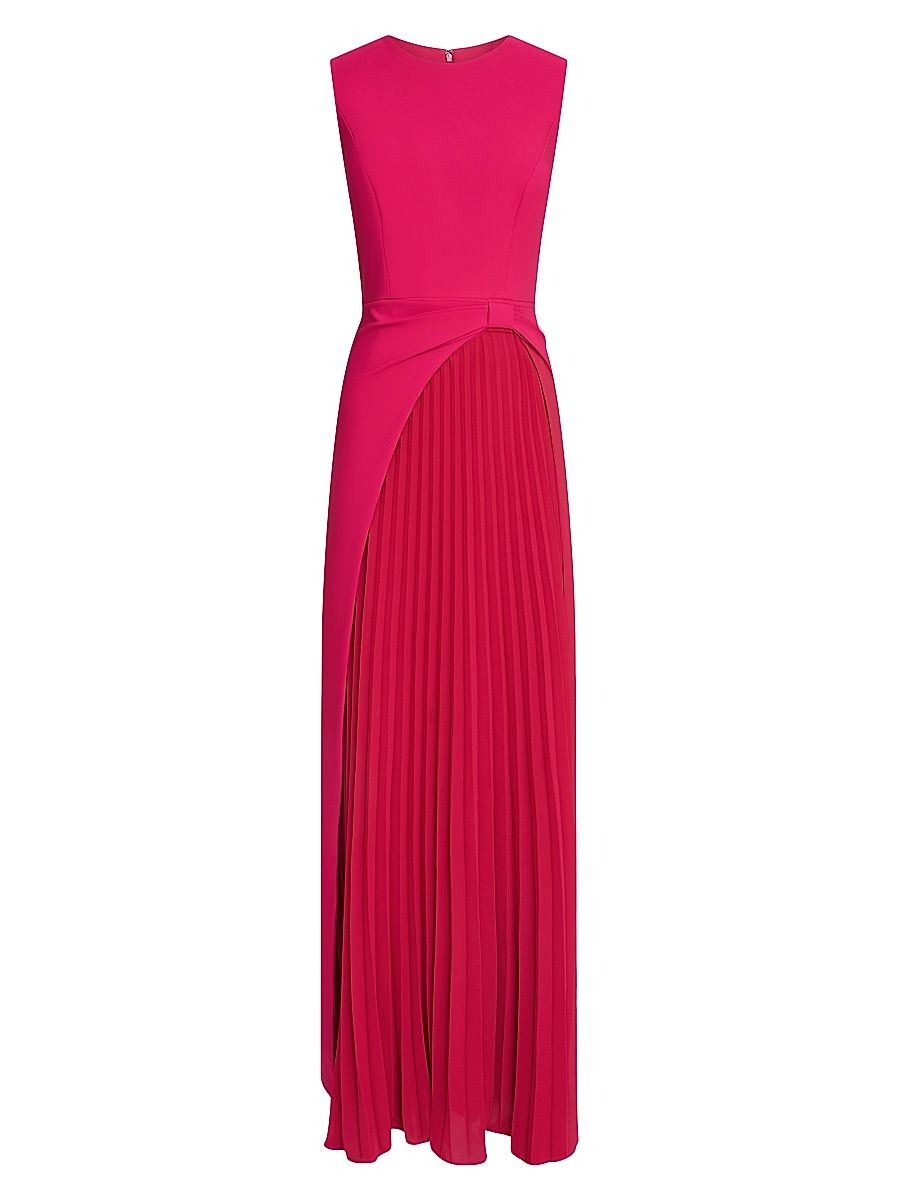 Women's Brielle Pleated Stretch-Crêpe Gown - Sangria - Size 4