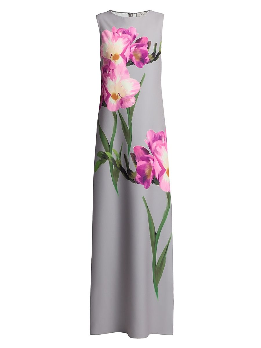 Women's Floral Sleeveless Shift Gown - Grey Multi - Size 2