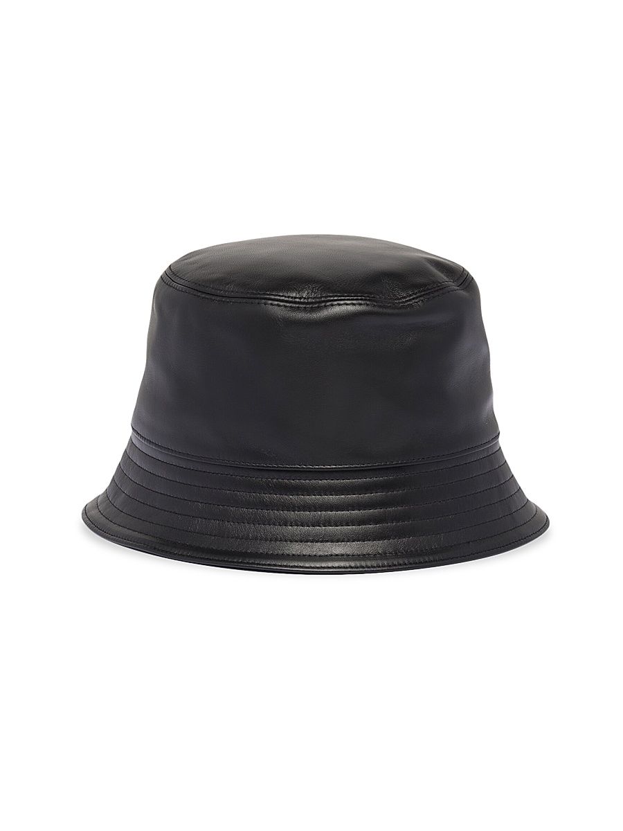 Men's Nappa Leather Bucket Hat - Black - Size Large