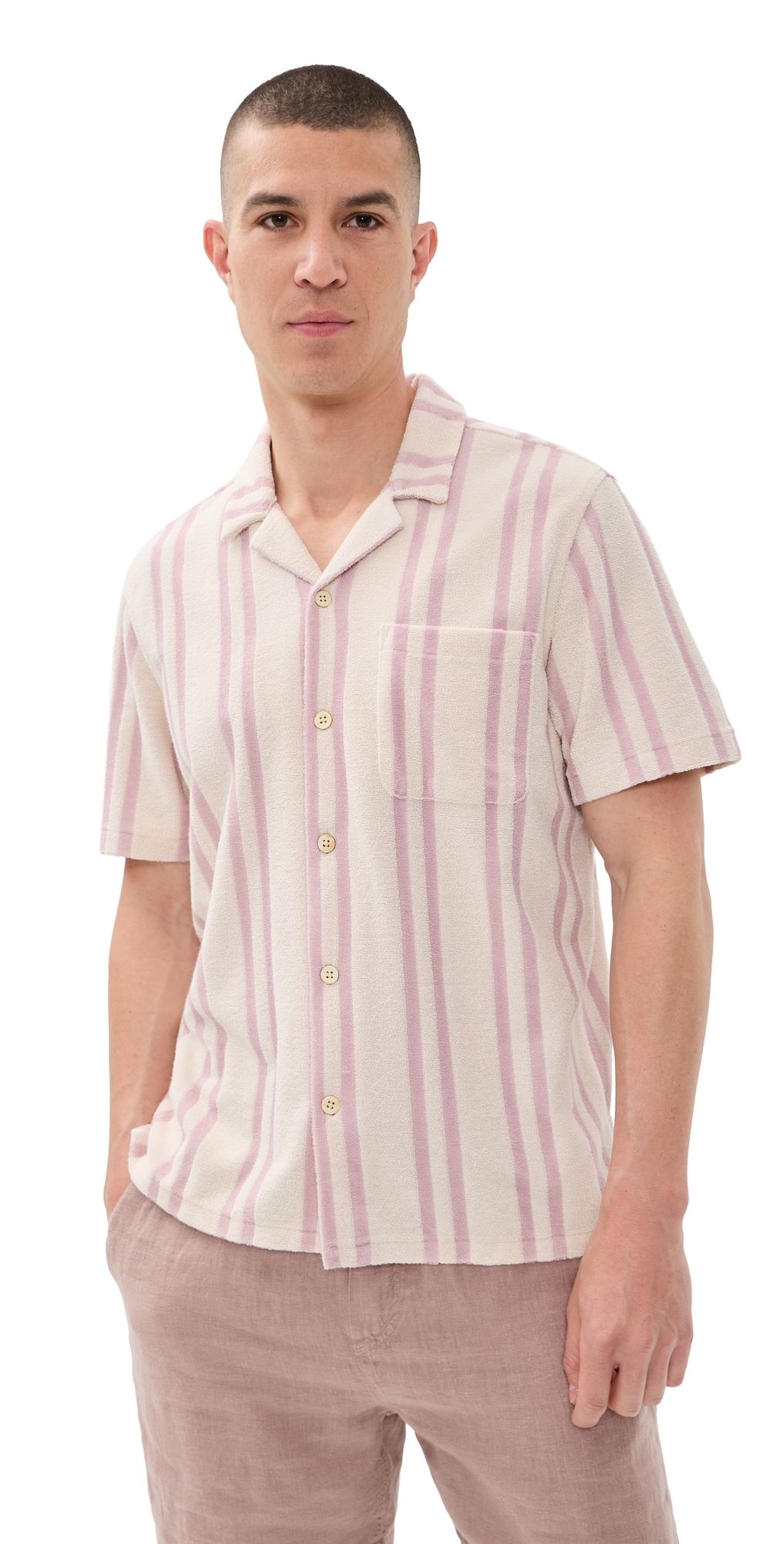 Faherty Cabana Towel Terry Shirt Pink Springs Stripe M