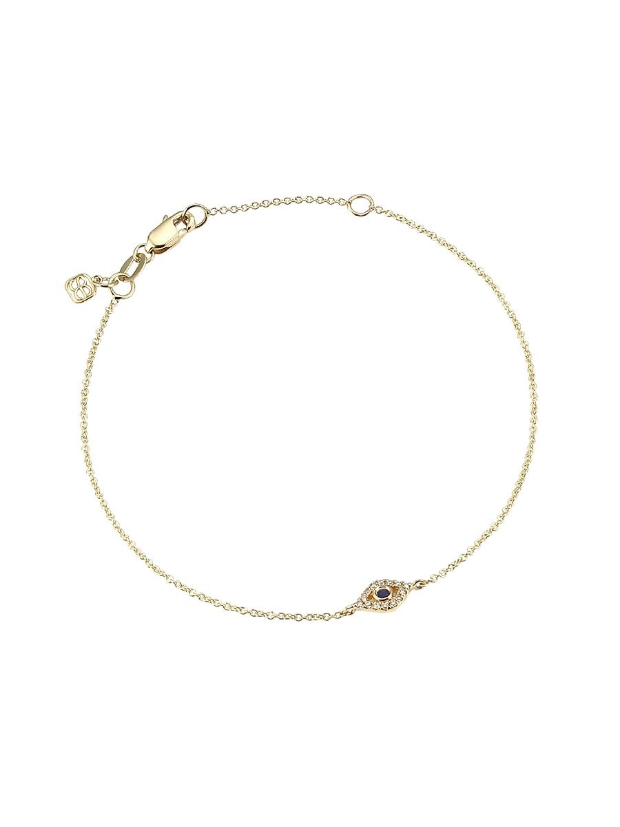 Women's Small 14K Yellow Gold, Diamond & Sapphire Bezel Eye Bracelet