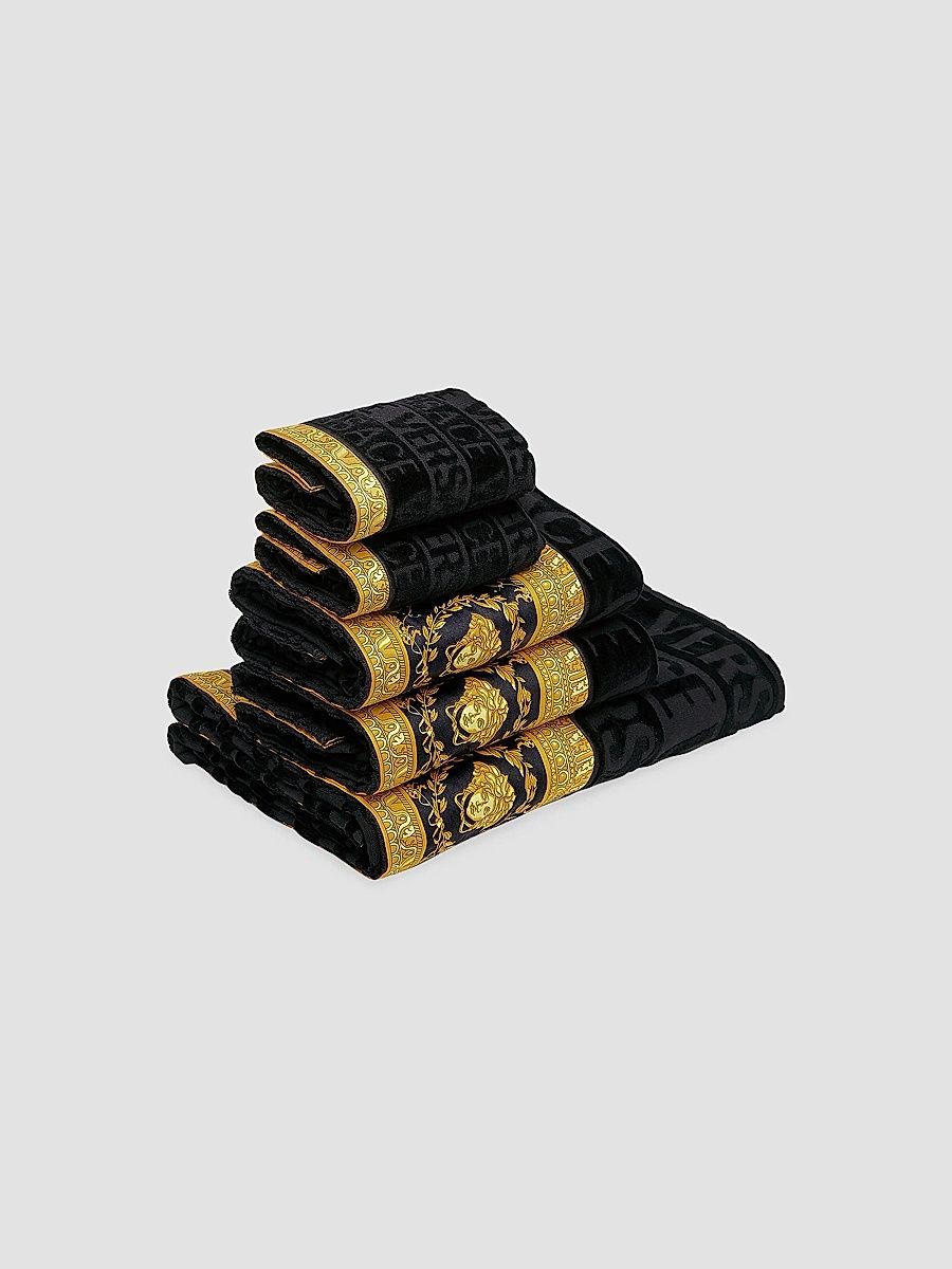 Versace Monogram Barocco 5-Piece Towel Set - Black