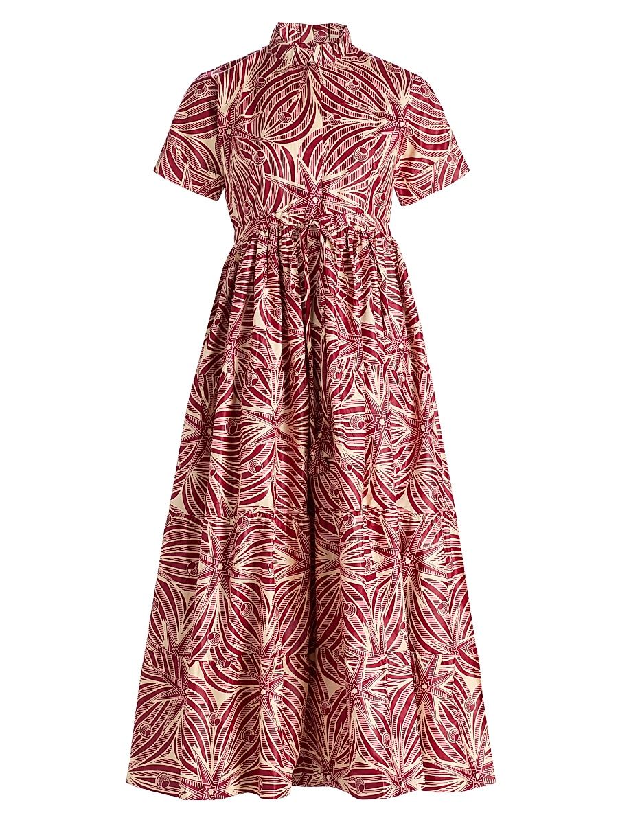 Women's Olori Printed Cotton A-Line Midi-Dress - Red Cream - Size XL