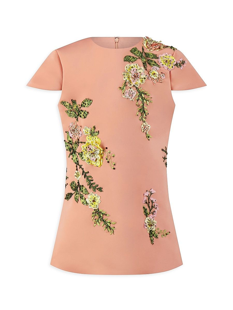 Little Girl's & Girl's Embroidered Satin Minidress - Peach - Size 14
