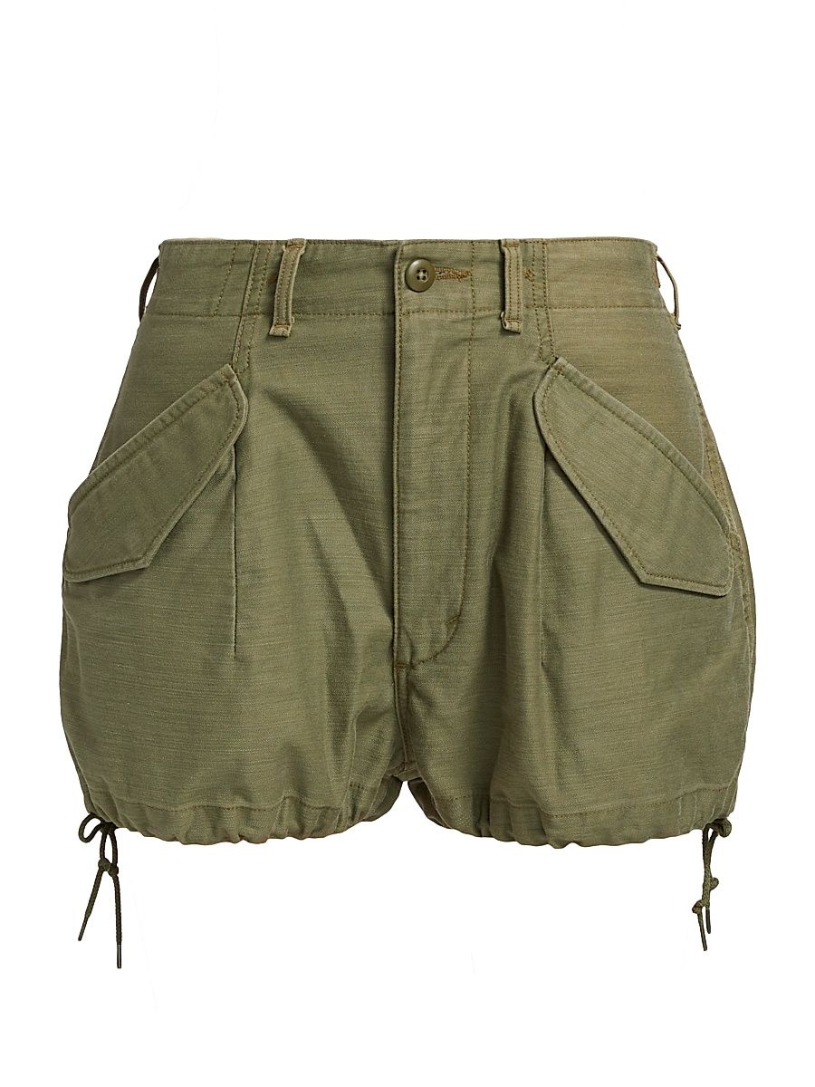 Women's Marianne Cotton Mid-Rise Cargo Shorts - Olive Sateen - Size 25