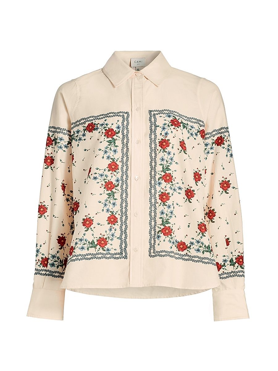 Women's Rafella Printed Cotton-Silk Button-Front Blouse - Heirloom Bandana - Size Large