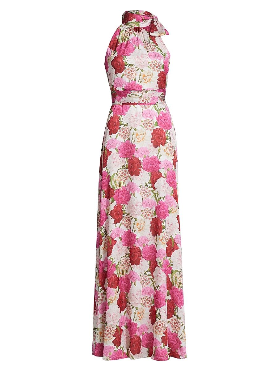 Women's Kayla Floral Crinkled Chiffon Halter Gown - Campo Di Fiore - Size 10