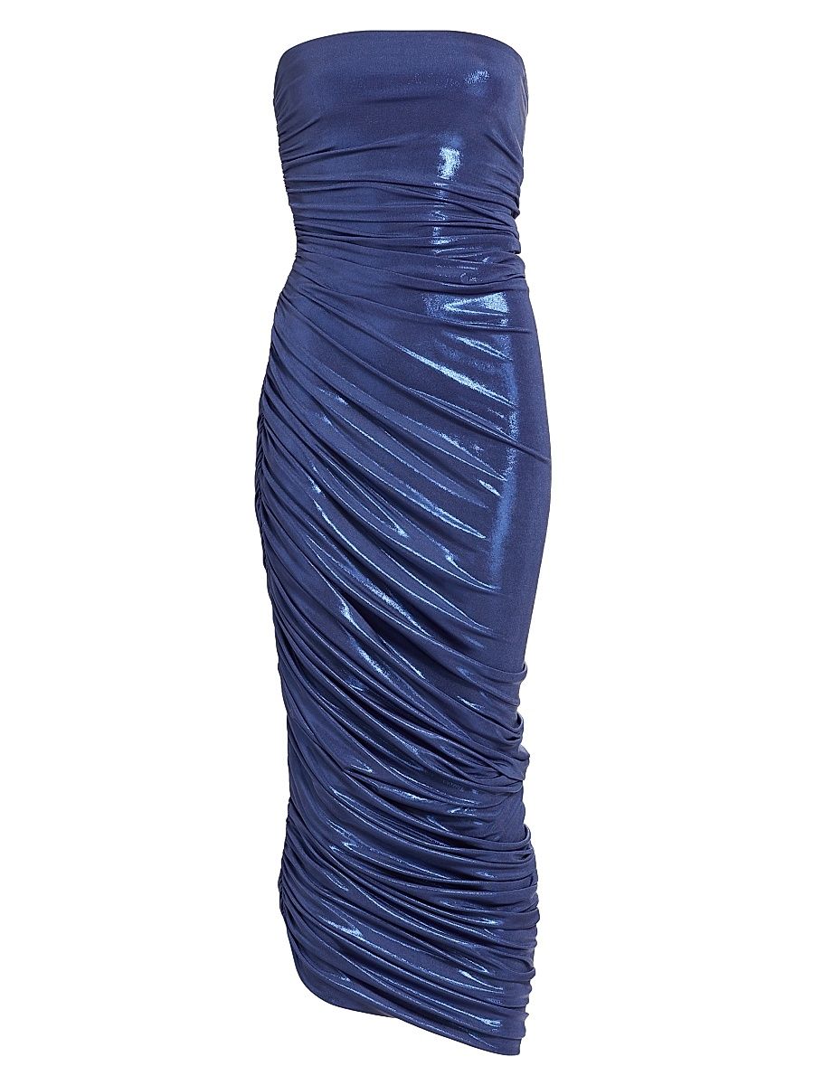 Women's Diana Metallic Strapless Ruched Gown - Military Blue - Size XL