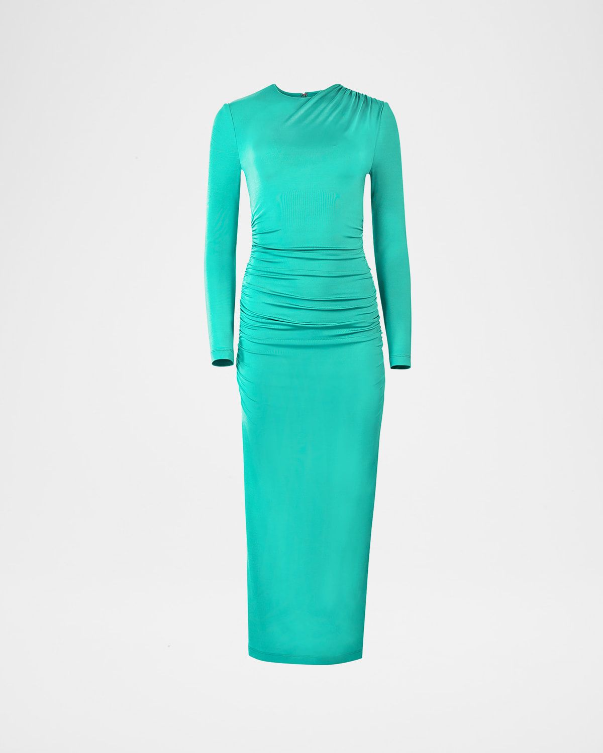 Ruched Long-Sleeve Midi Dress