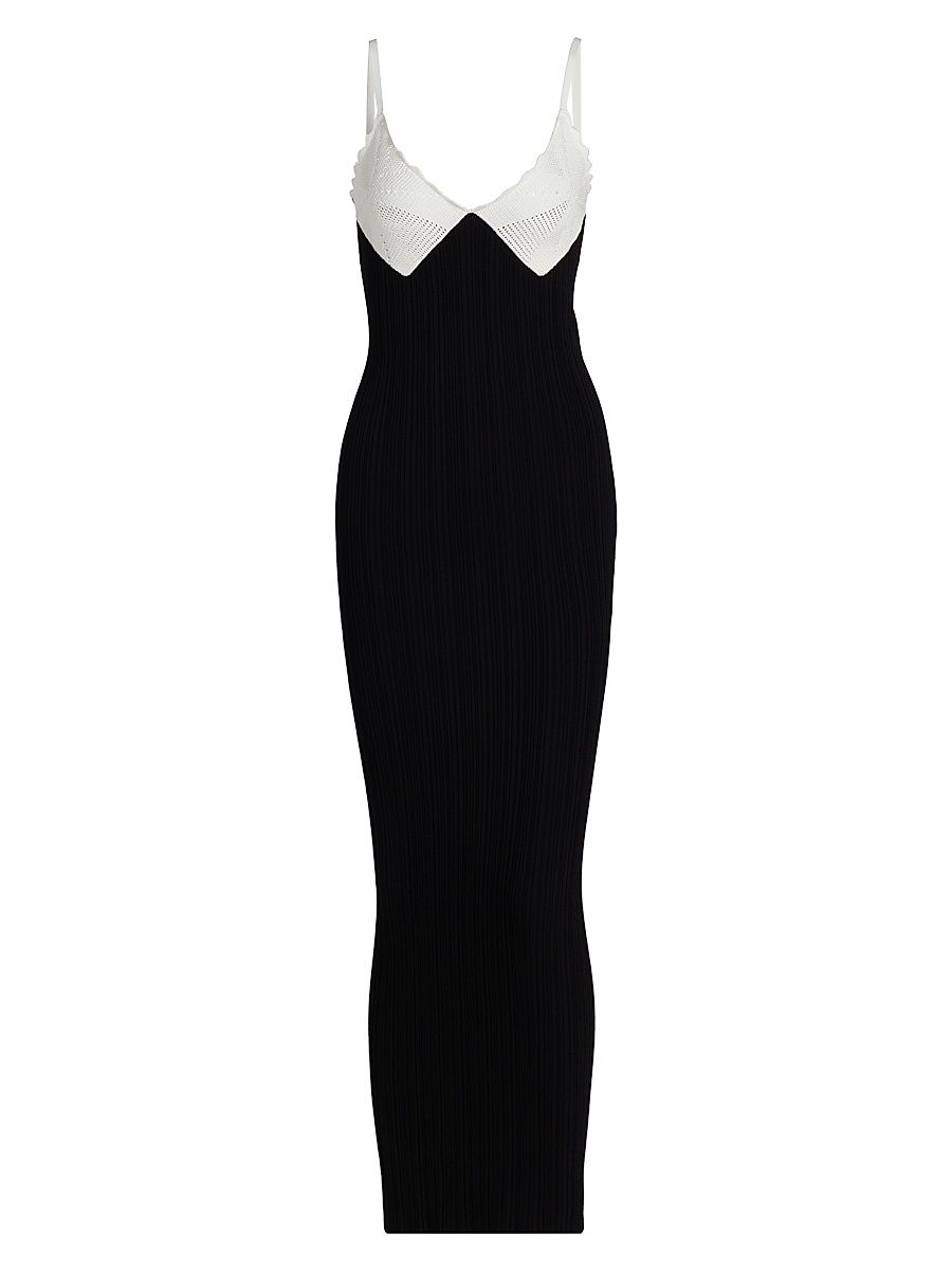 Women's Amber Knit Maxi Dress - White Black - Size XS