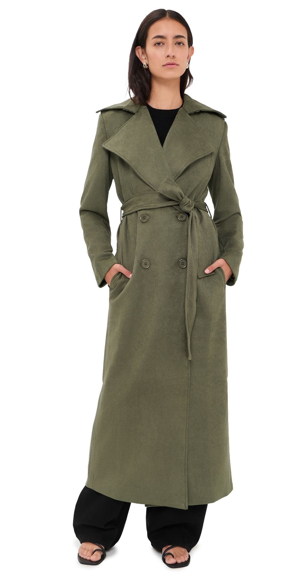 BARDOT Kira Faux Suede Trench Coat Khaki 4