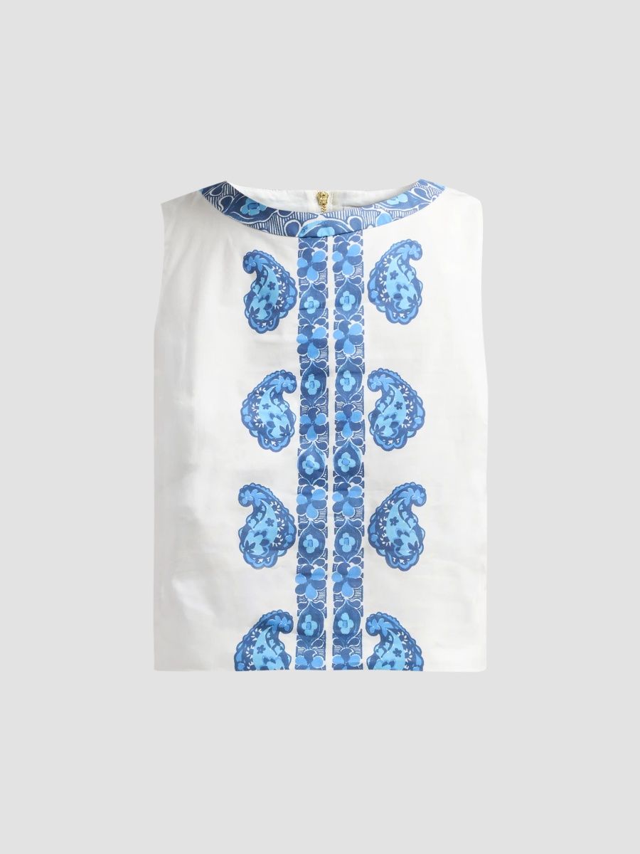 Lilly Pulitzer Women's Annaleese Paisley Stretch Cotton Poplin Sleeveless Crop Top - Low Tide Navy - Size 16