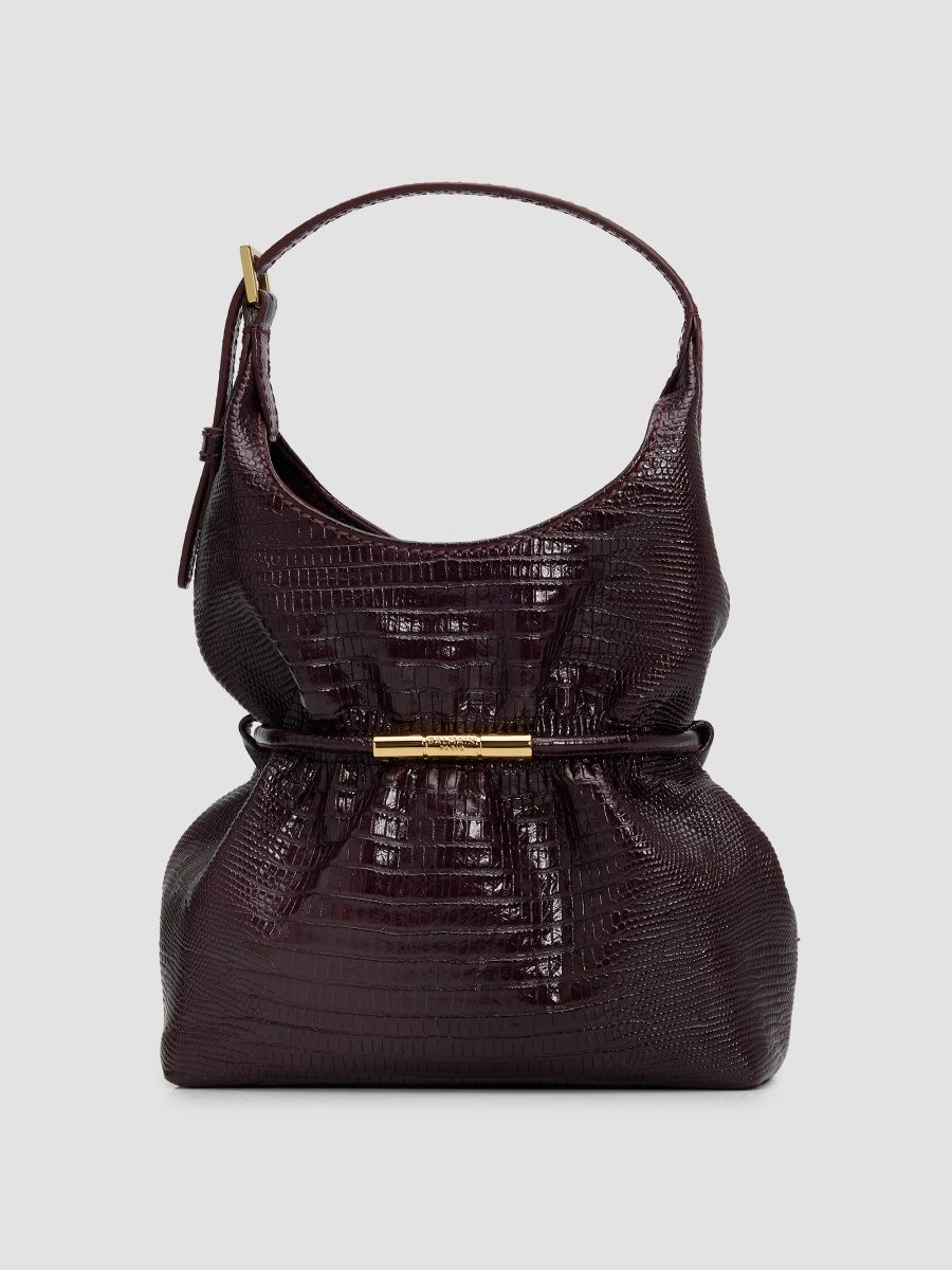 Balmain Women's Sphynx Mini Calfskin Lizard-Embossed Top Handle Bag - Dark Brown