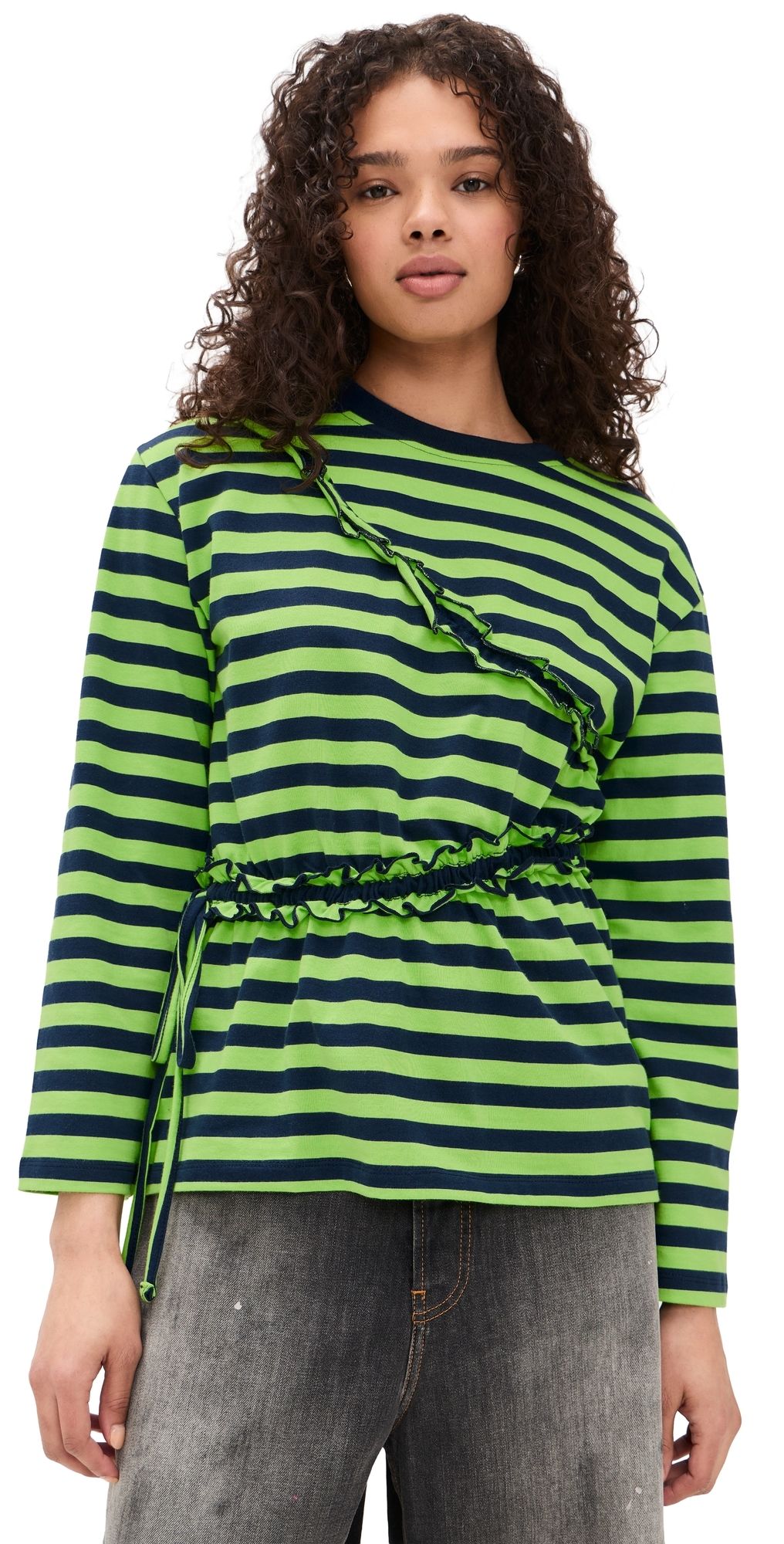 Damson Madder Prudie Ruffle Long Sleeve Tee Lime 16